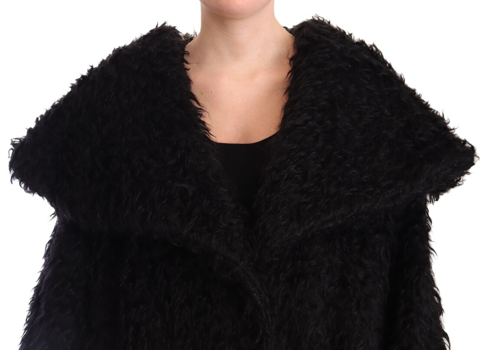 Black Mohair Fur Cape Trench Coat Jacket