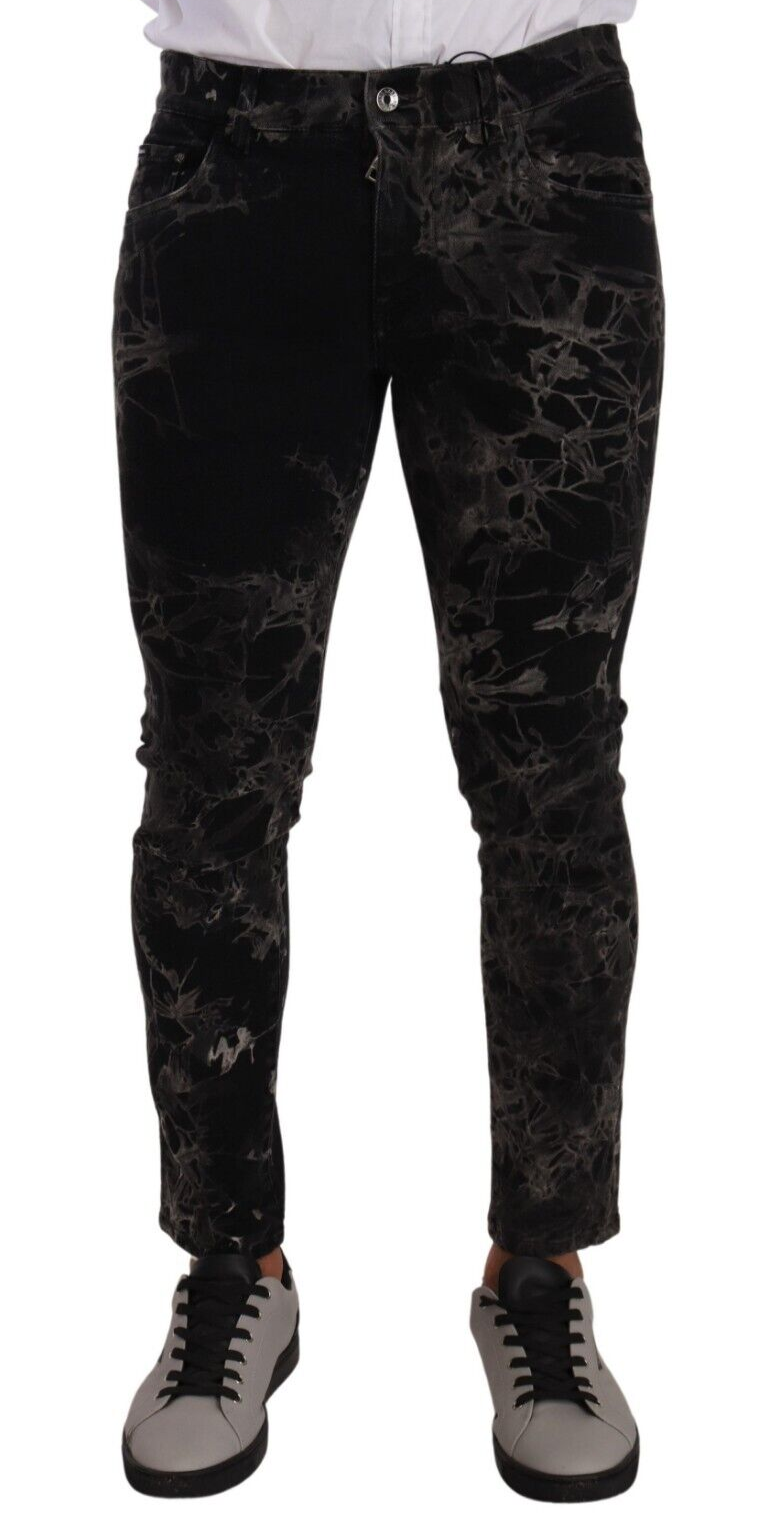 Black Patterned Skinny Slim Fit Jeans
