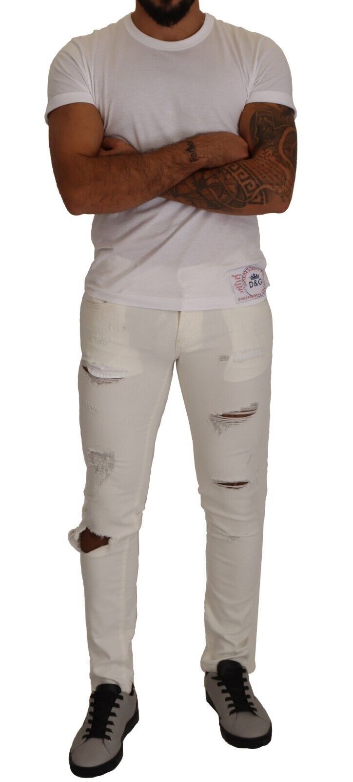 White Tattered Skinny Cotton Men Denim Jeans