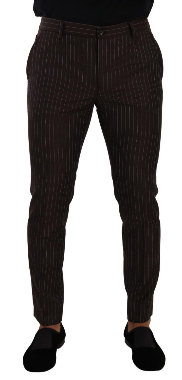 Brown Striped Wool Formal Trouser Dress Pants