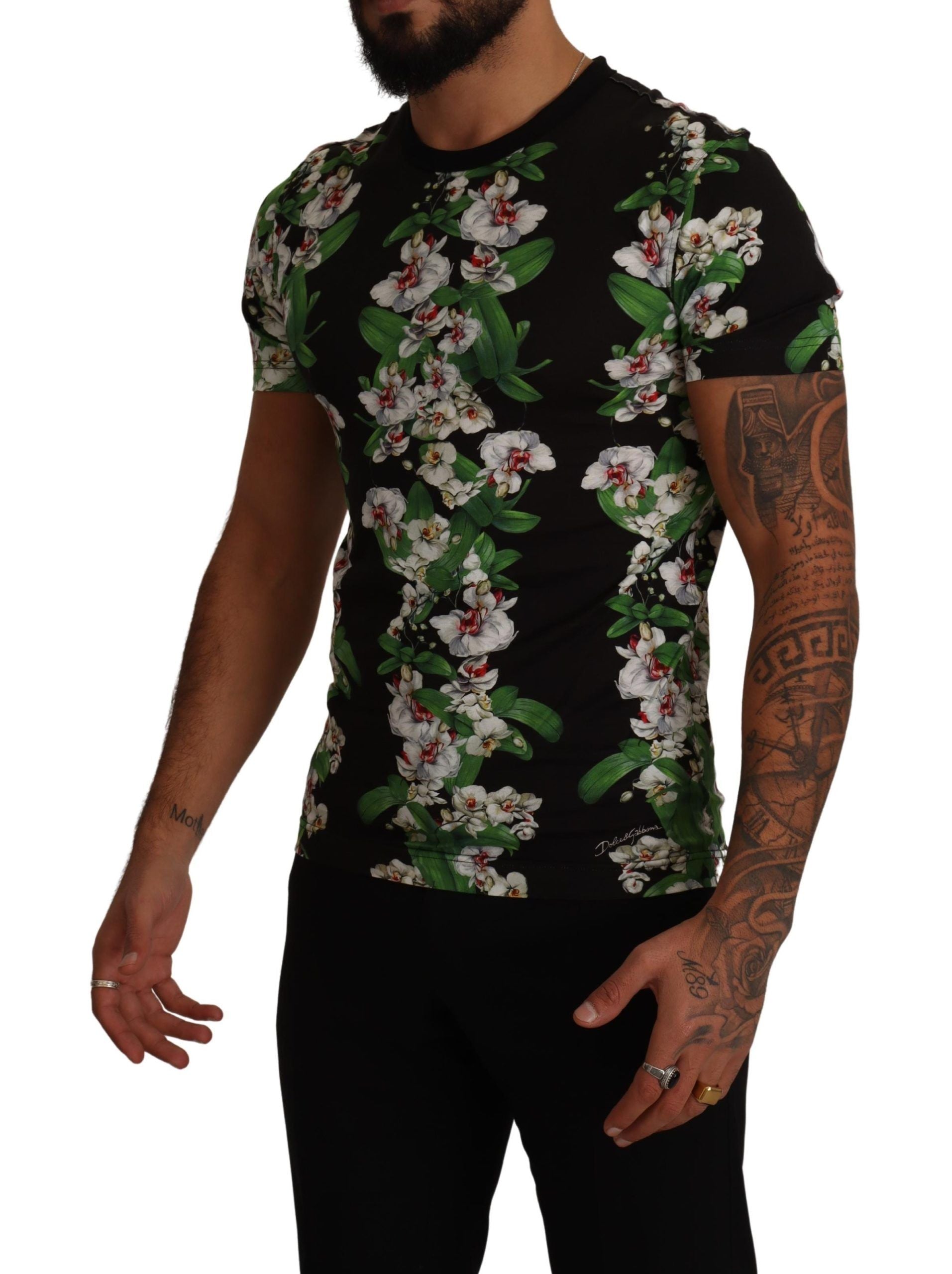 Black Floral Print Crewneck T-shirt