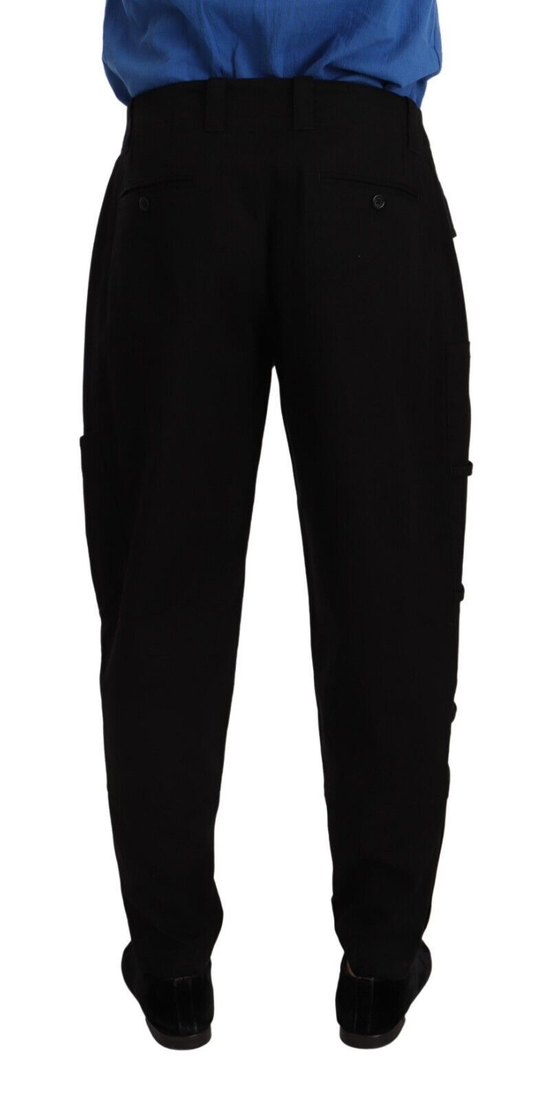 Black Cotton Stretch Tapered Cargo Pants