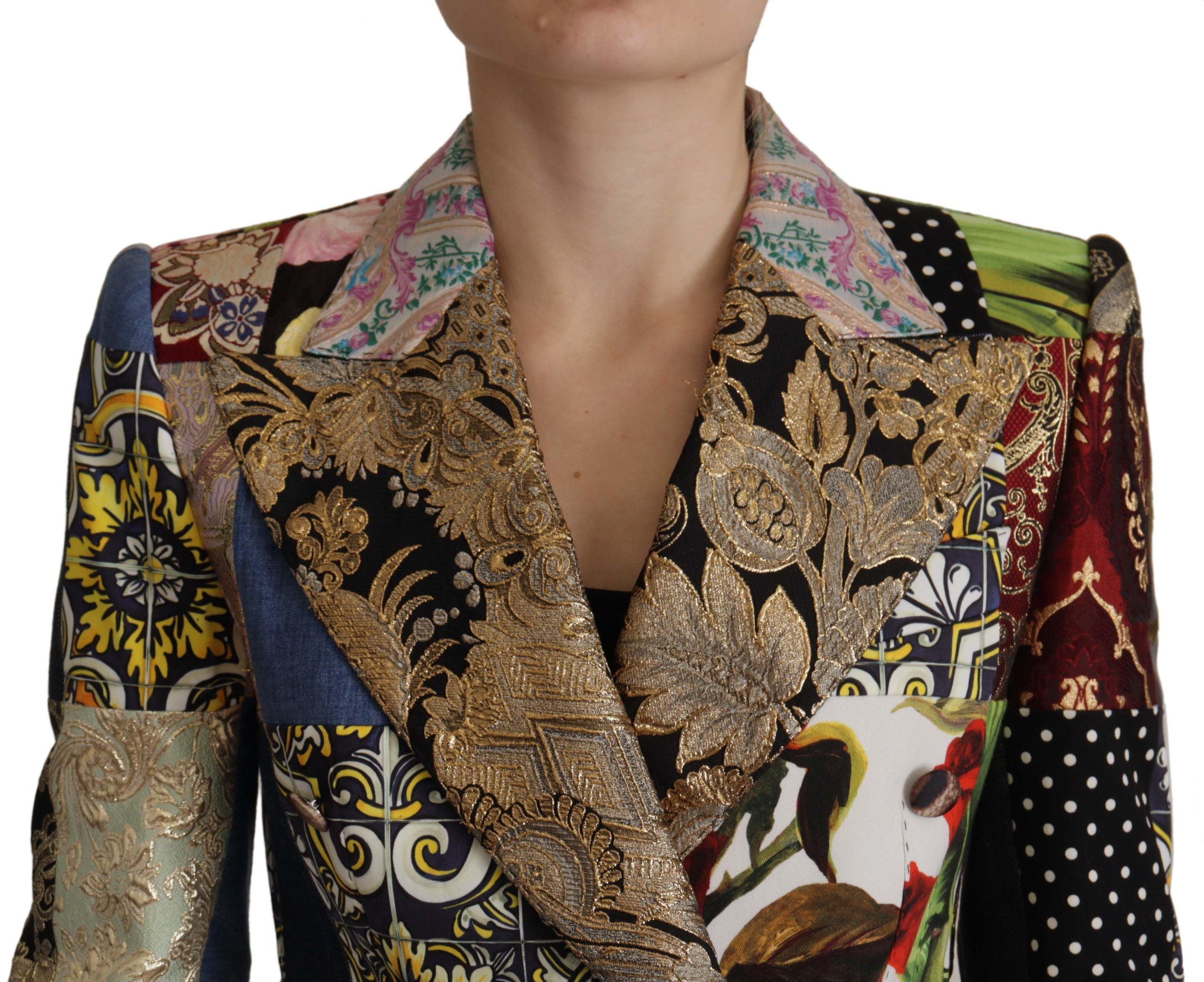 Multicolor Double-Breasted Patchwork Jacquard Blazer Jacket