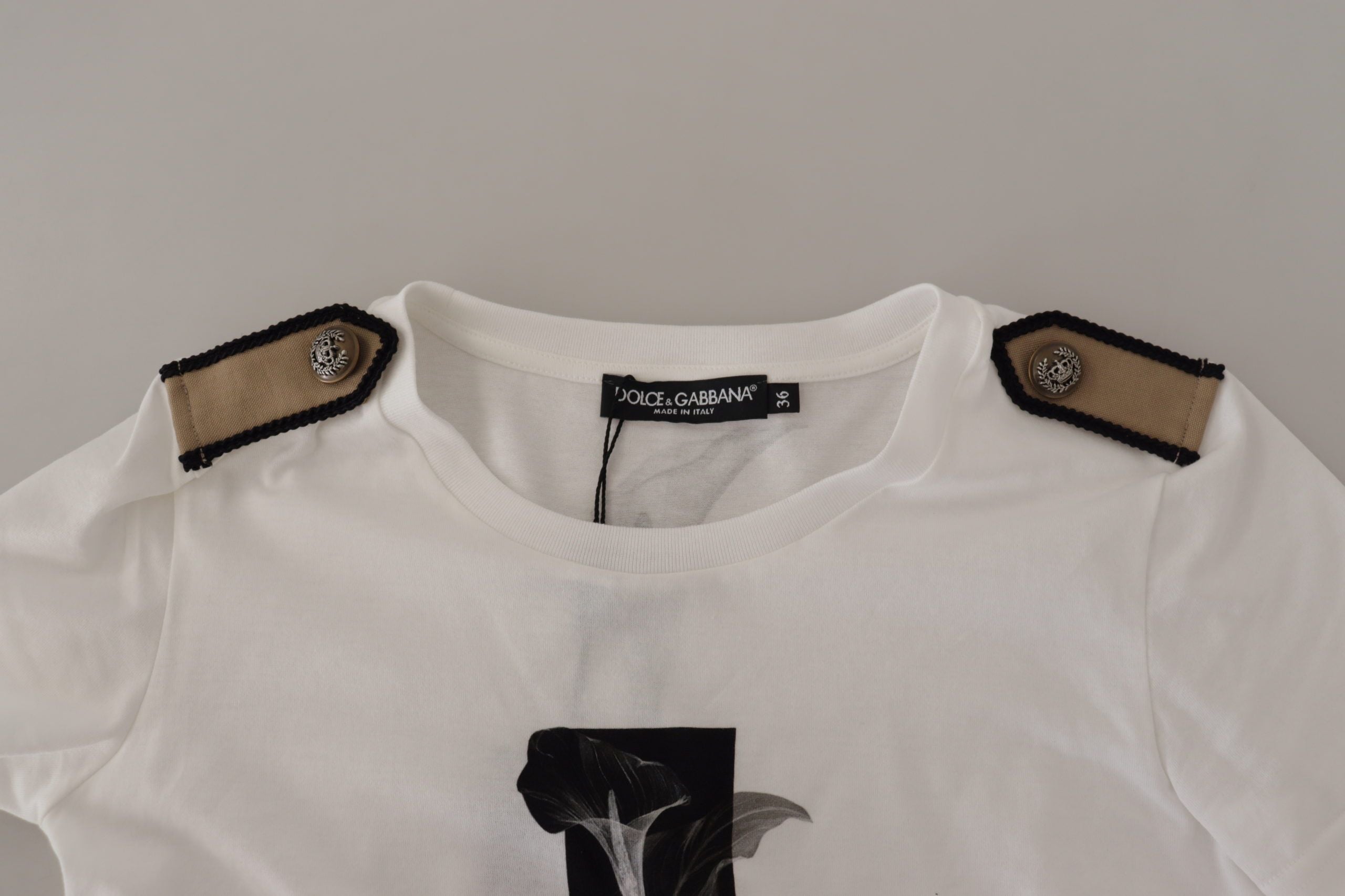 White Black Roses Crewneck Cotton T-shirt