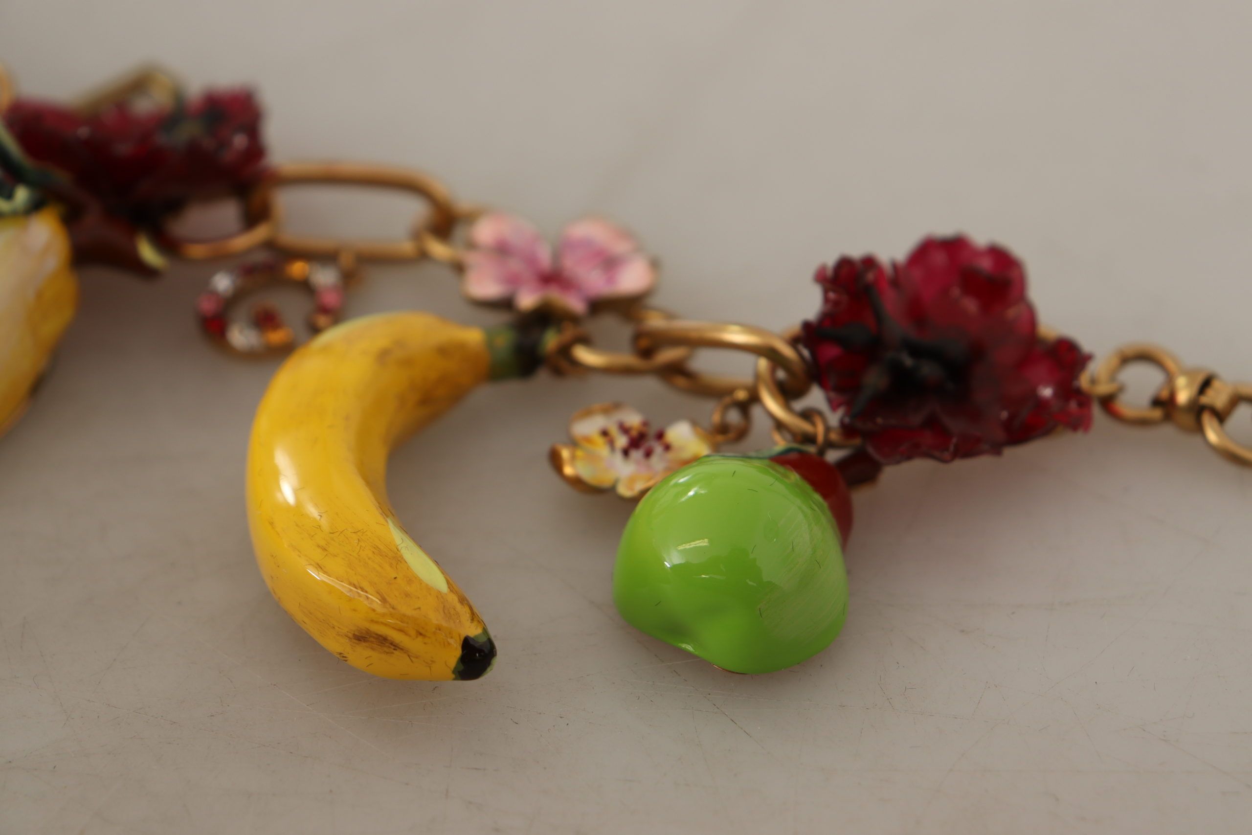 Gold Brass Sicily Fruits Roses Statement Necklace