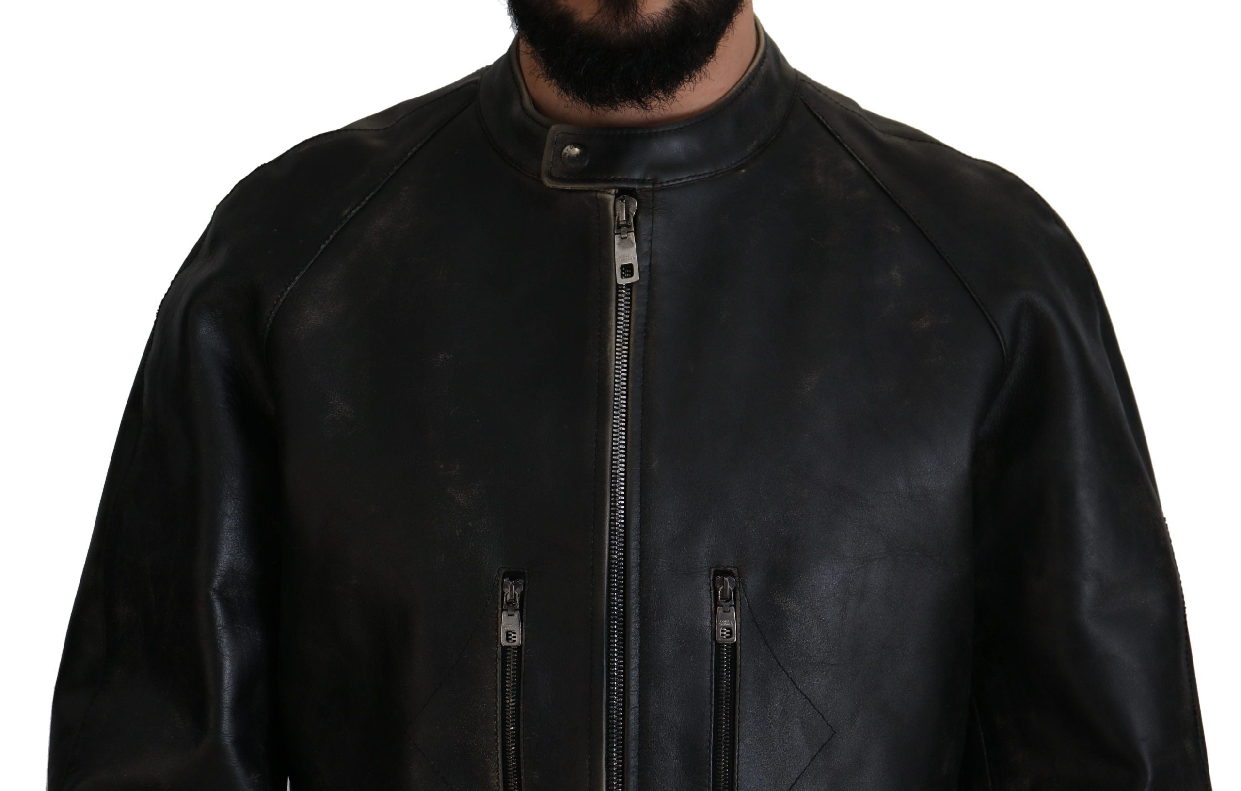 Black Leather Zipper Biker Coat Jacket