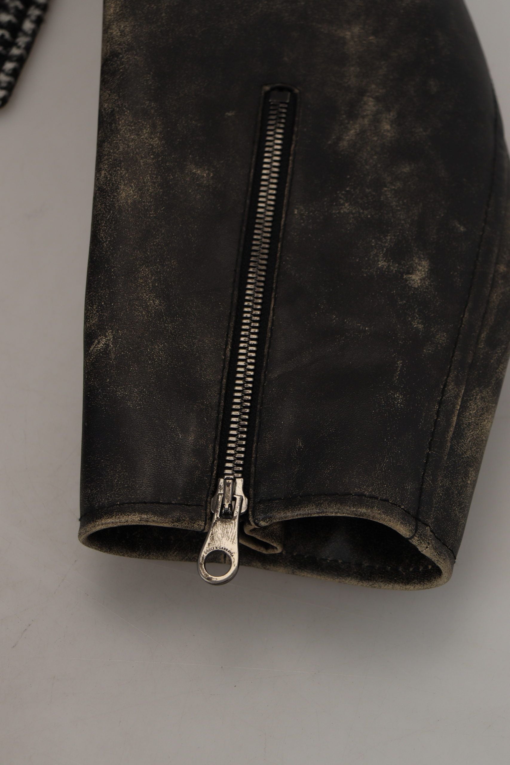 Black Houndstooth Polyester Bomber Jacket