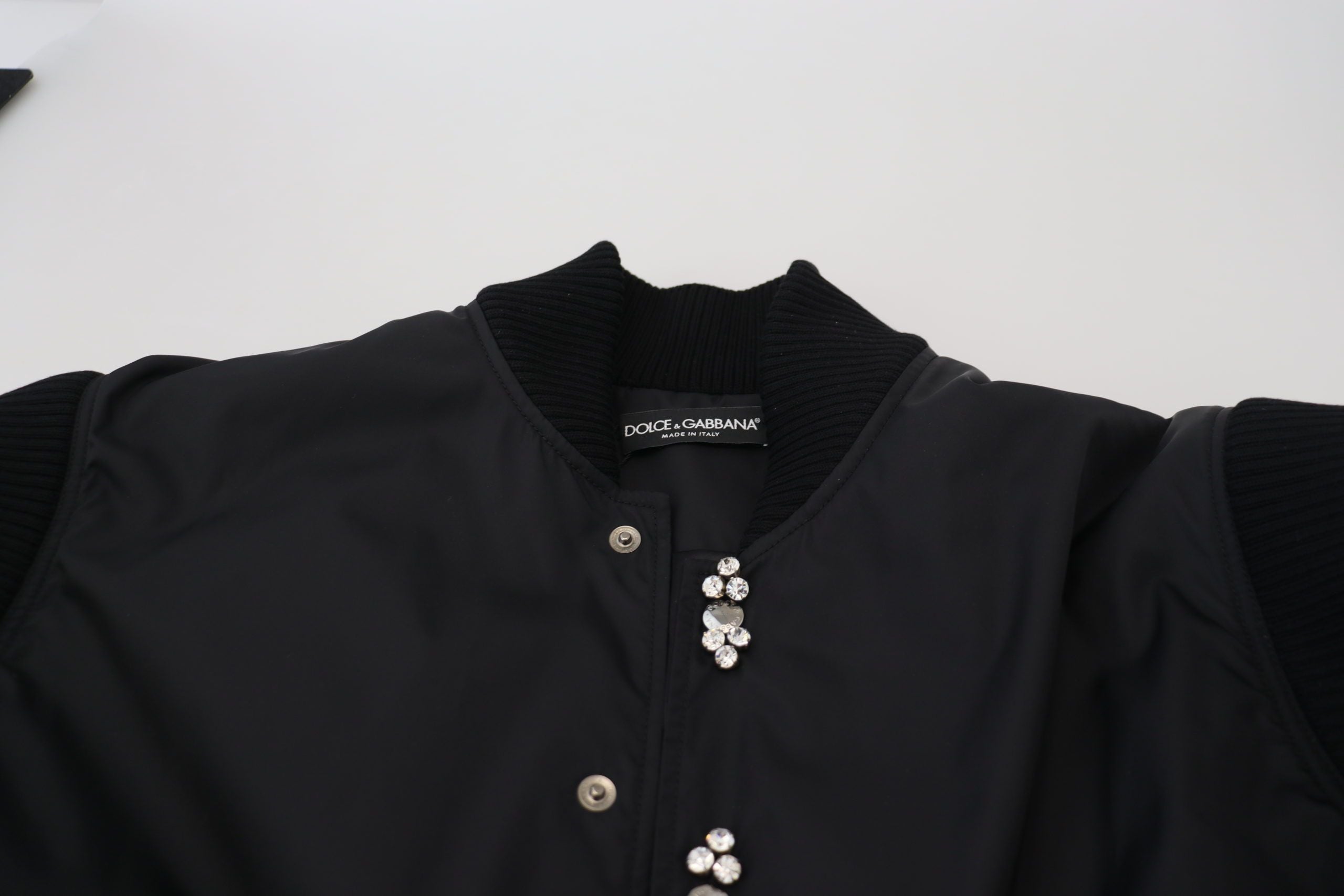 Black Nylon Crystals Coat Buttons Jacket