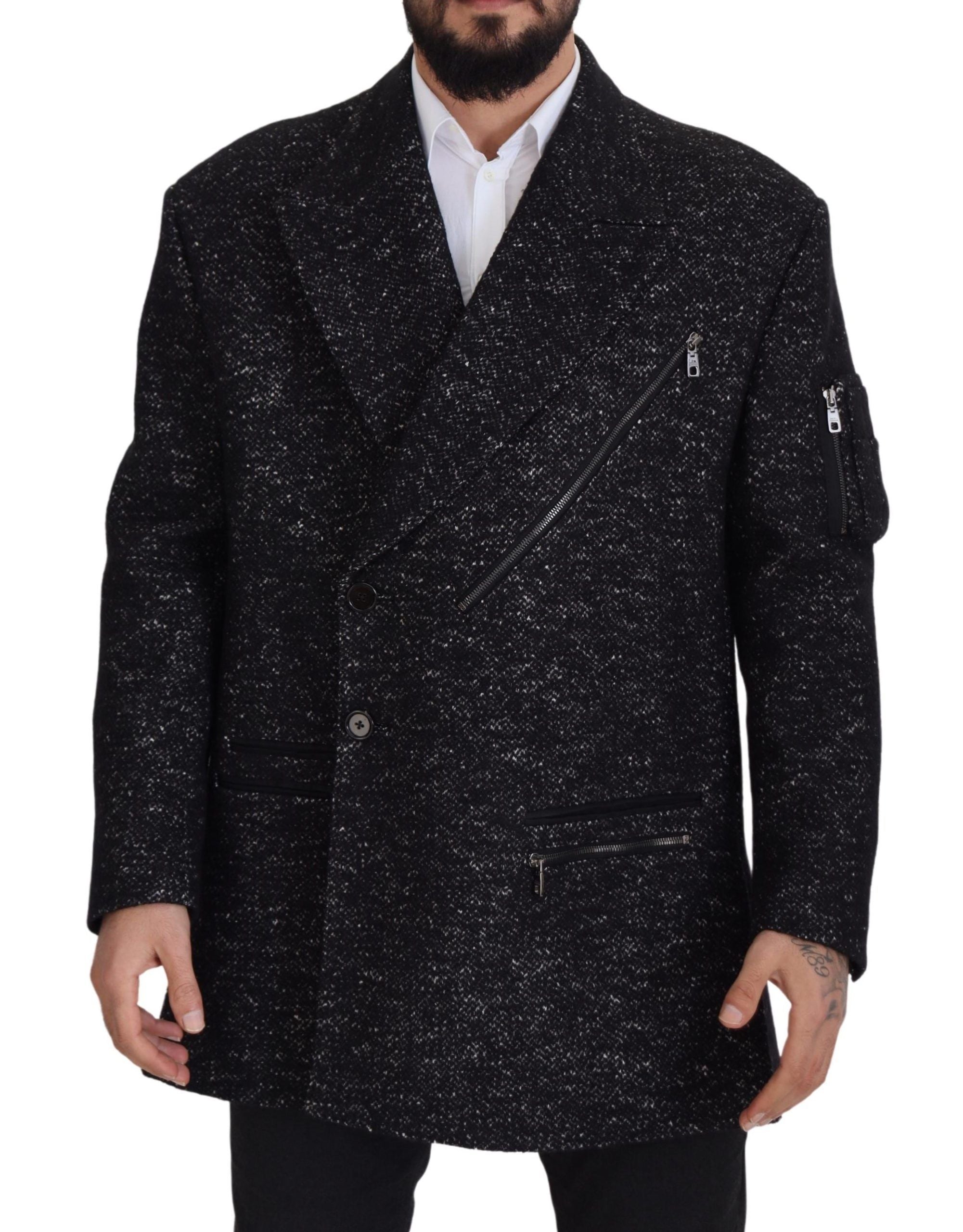 Black Wool Double Breasted Coat Men Jacket