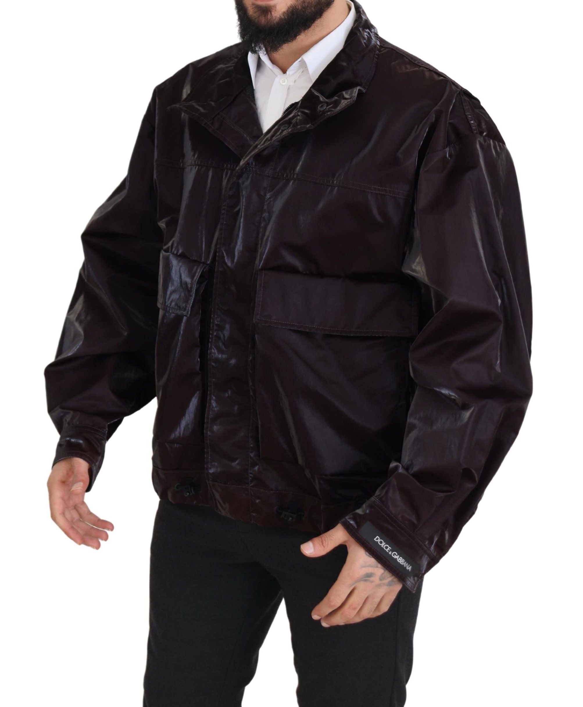 Bordeaux Nylon Collared Men Coat Jacket