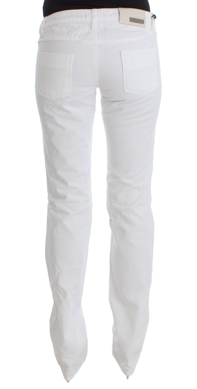 White Cotton Slim Fit Denim Bootcut Jeans