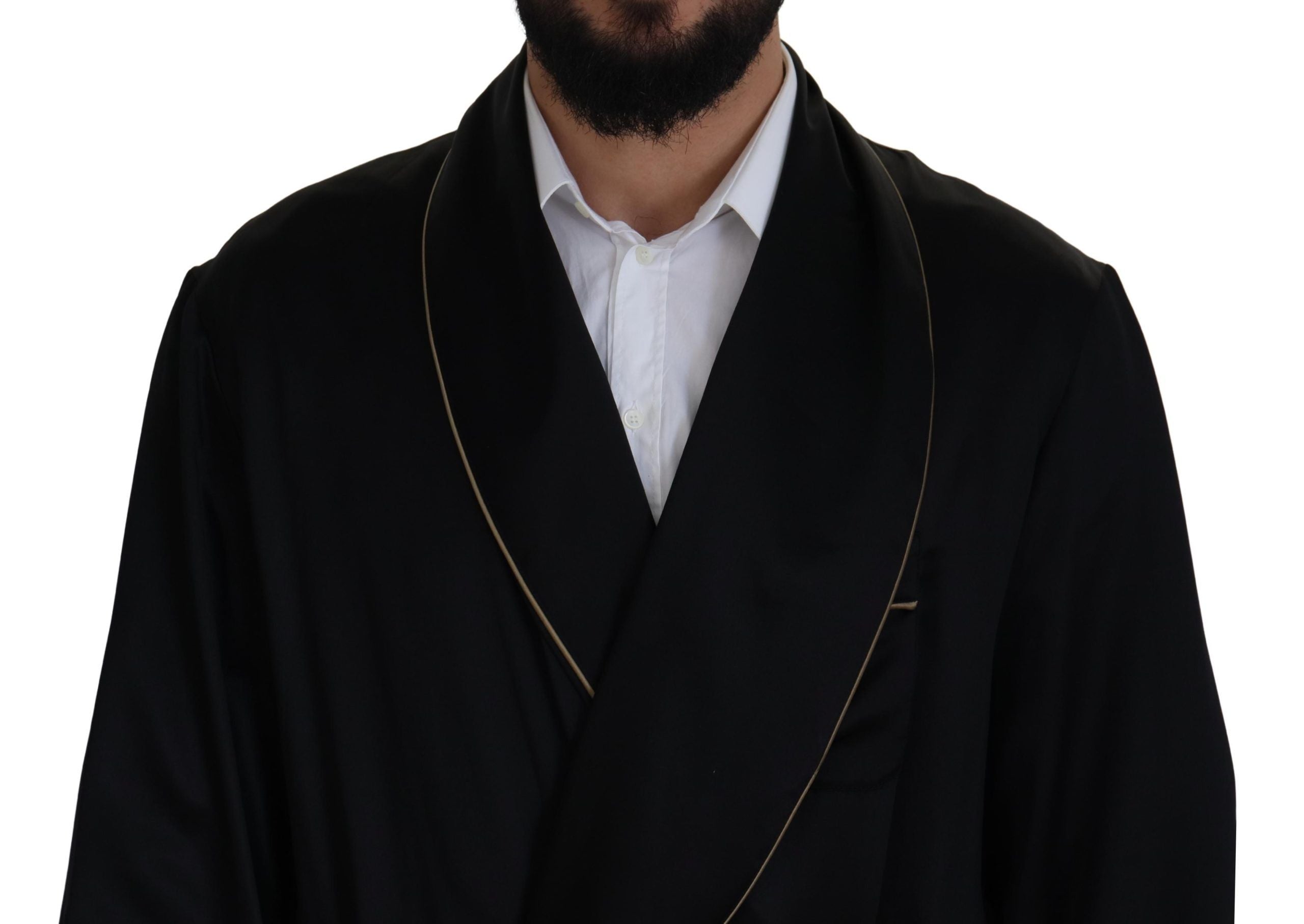 Black 100% Silk Robe Coat Wrap Jacket