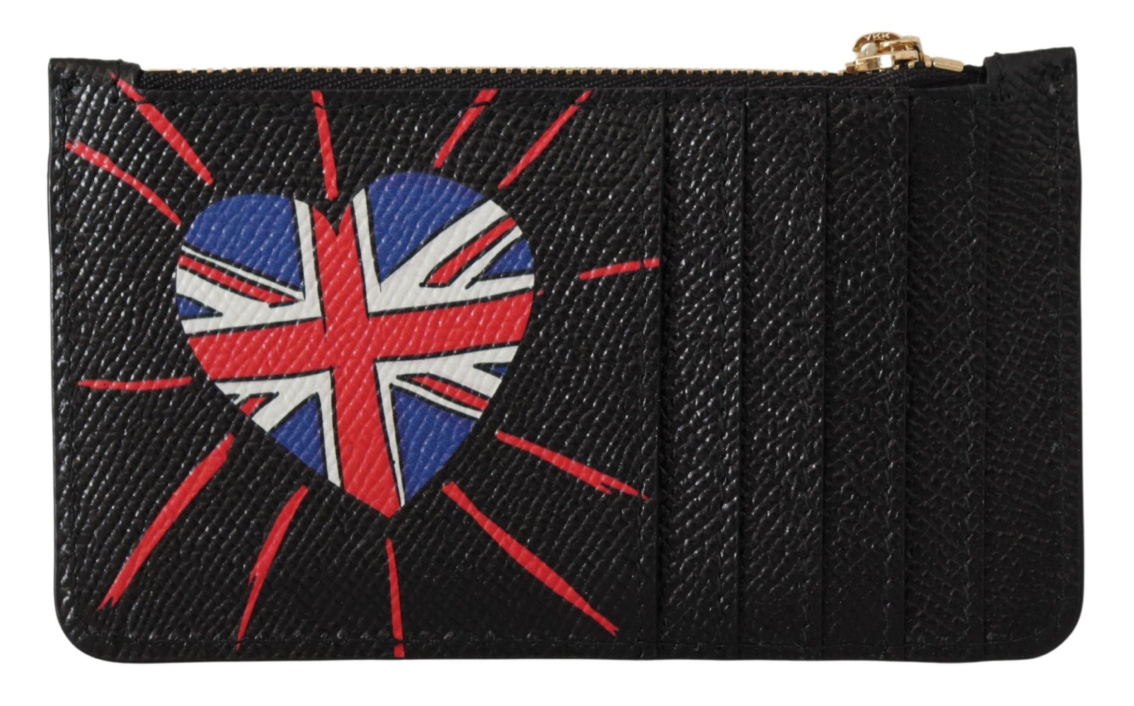 Black Leather #DGLovesLondon Women Cardholder Coin Case Wallet