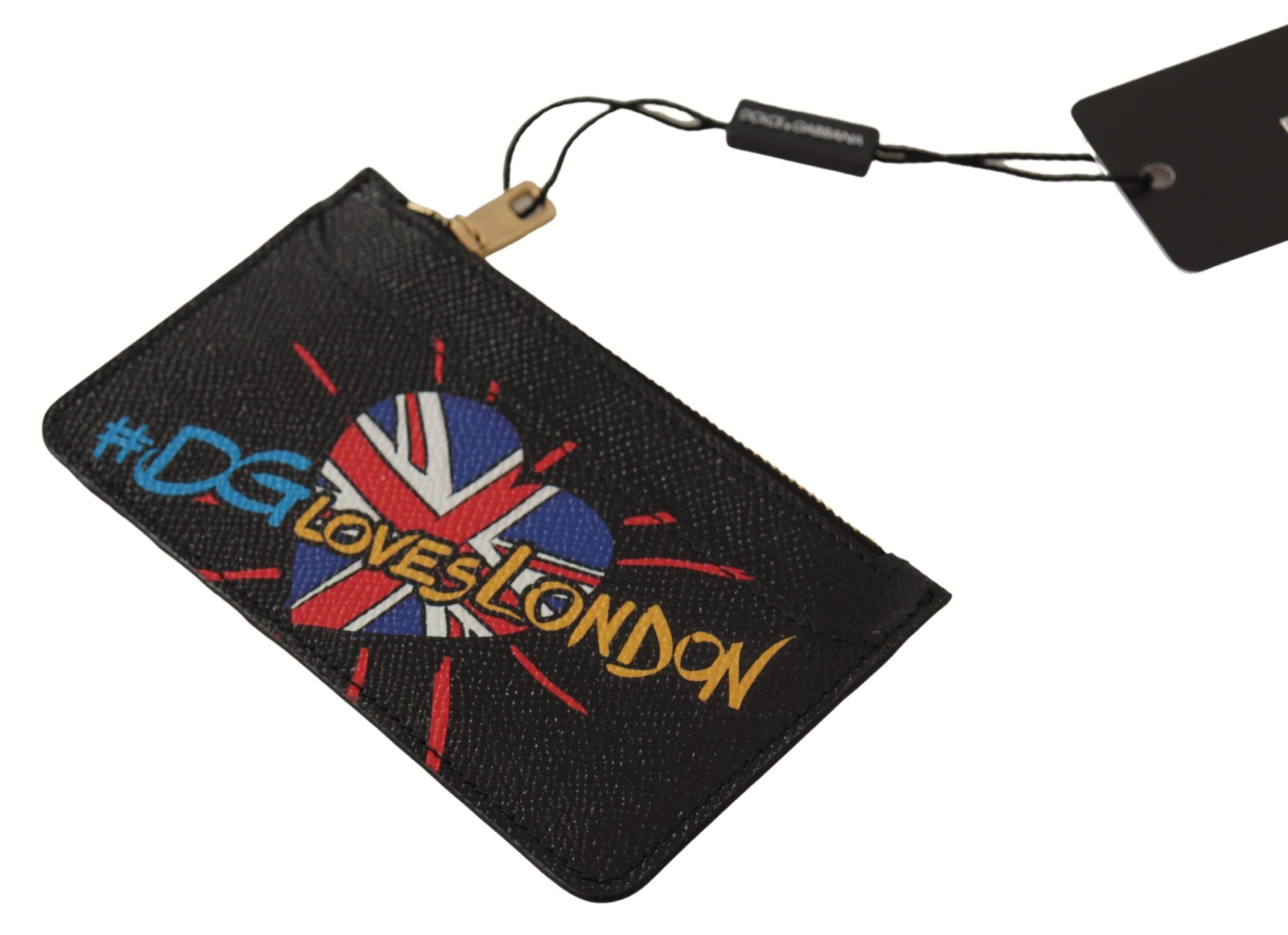 Black Leather #DGLovesLondon Women Cardholder Coin Case Wallet