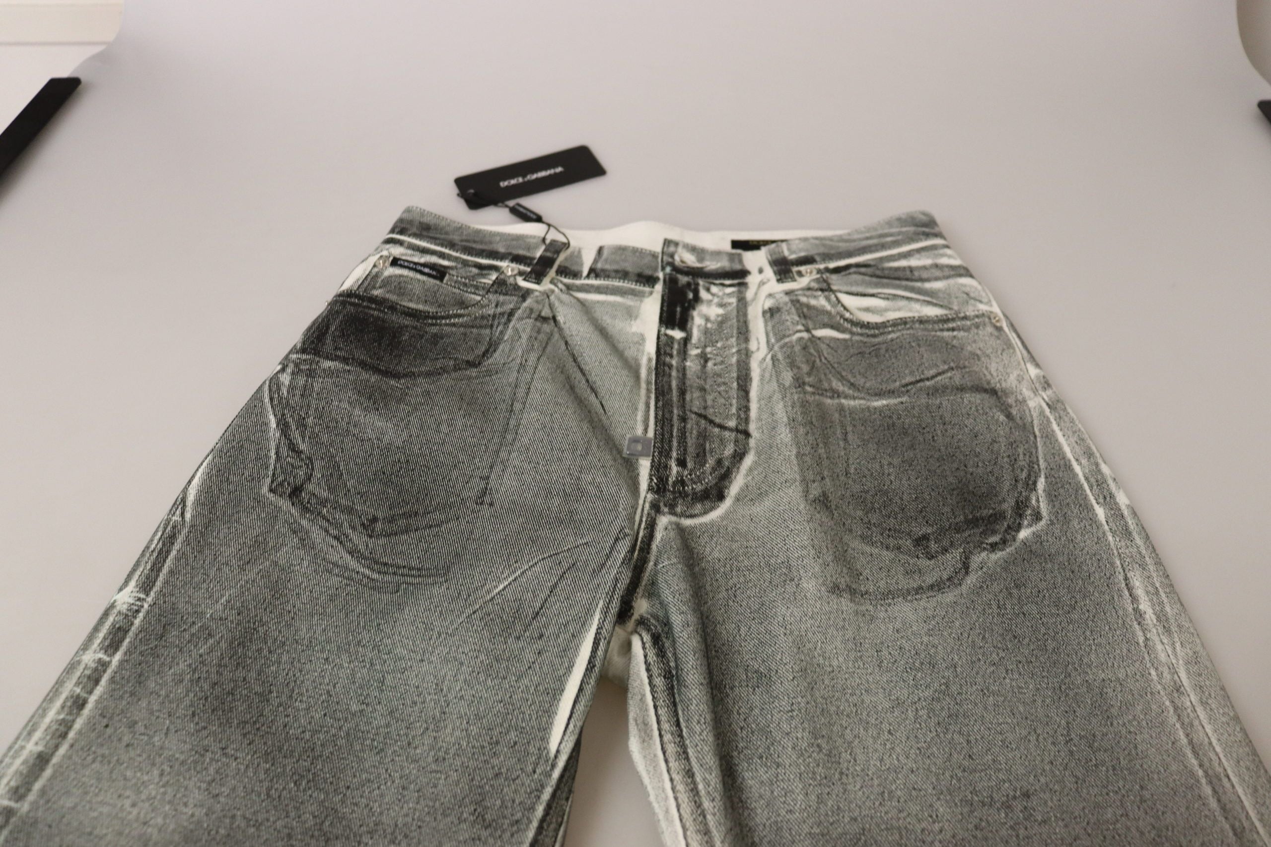 Grey Washed High Waist Denim Pants Cotton Jeans