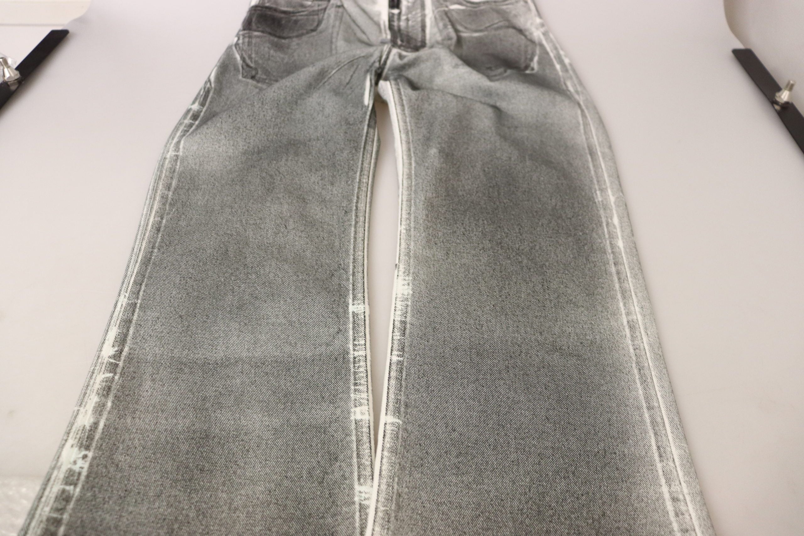 Grey Washed High Waist Denim Pants Cotton Jeans