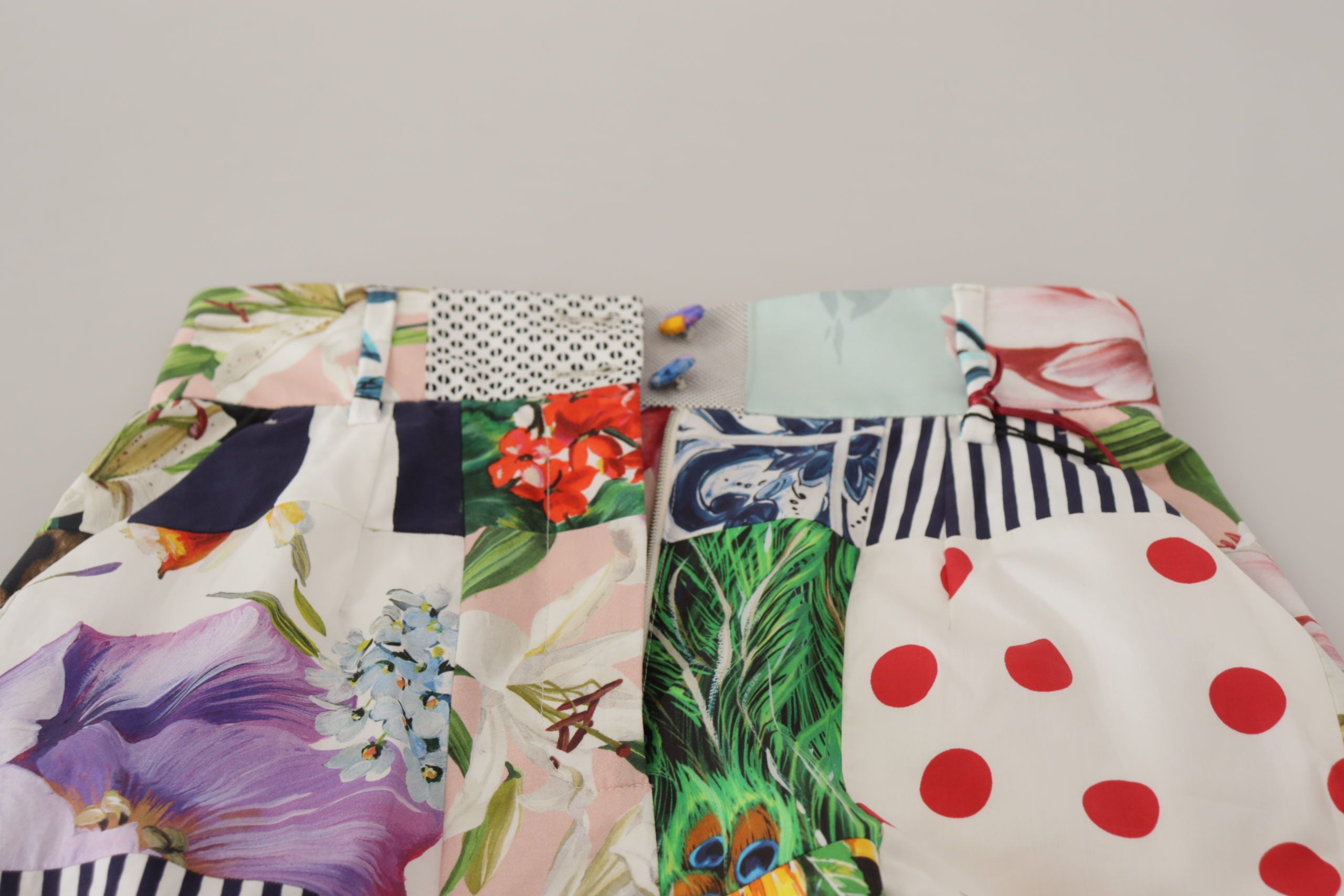 Multicolor Patchwork High Waist Cotton Shorts