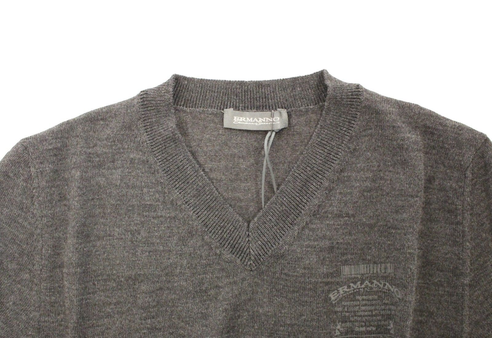 Gray Wool Blend V-neck Pullover Sweater