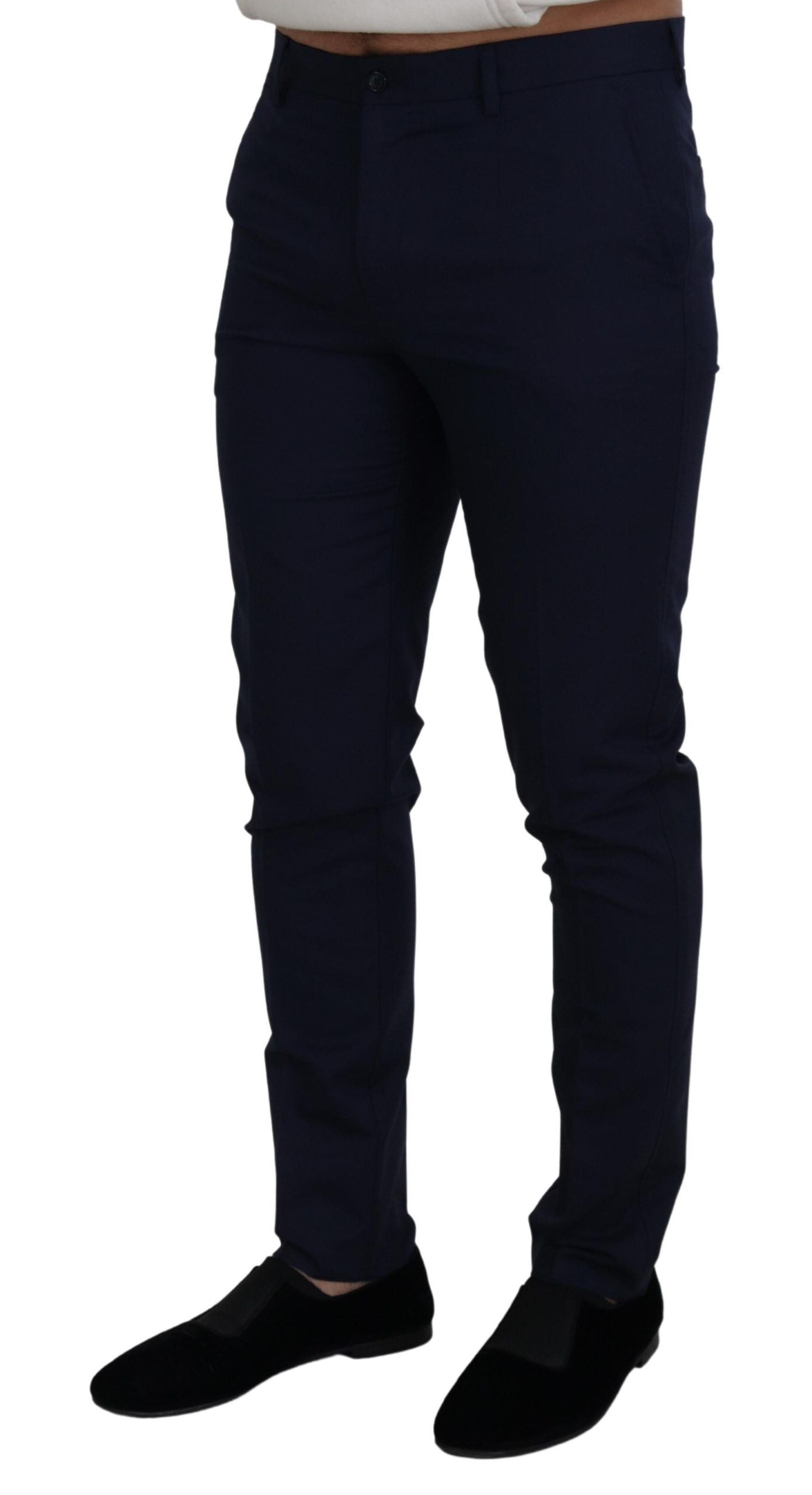 Blue Linen Cotton Slim Trousers Chinos Pants
