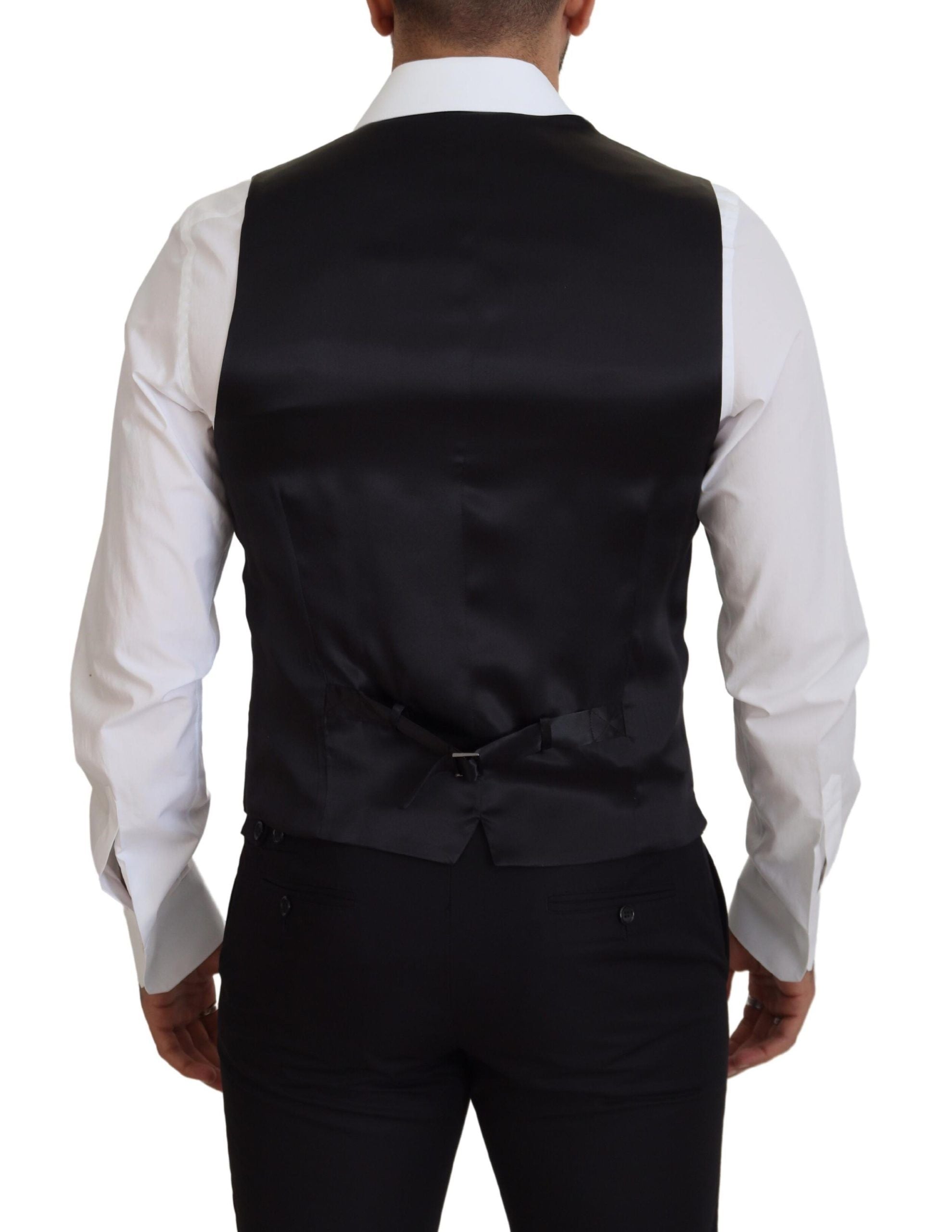 Black Virgin Wool Waistcoat Formal Dress Vest