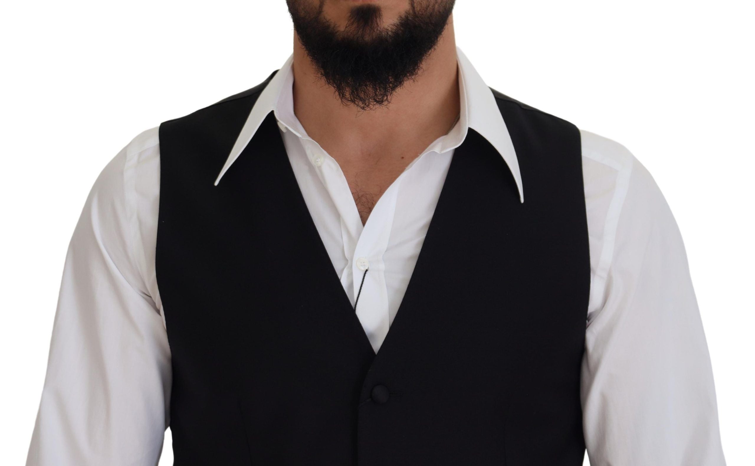 Black Virgin Wool Waistcoat Formal Dress Vest