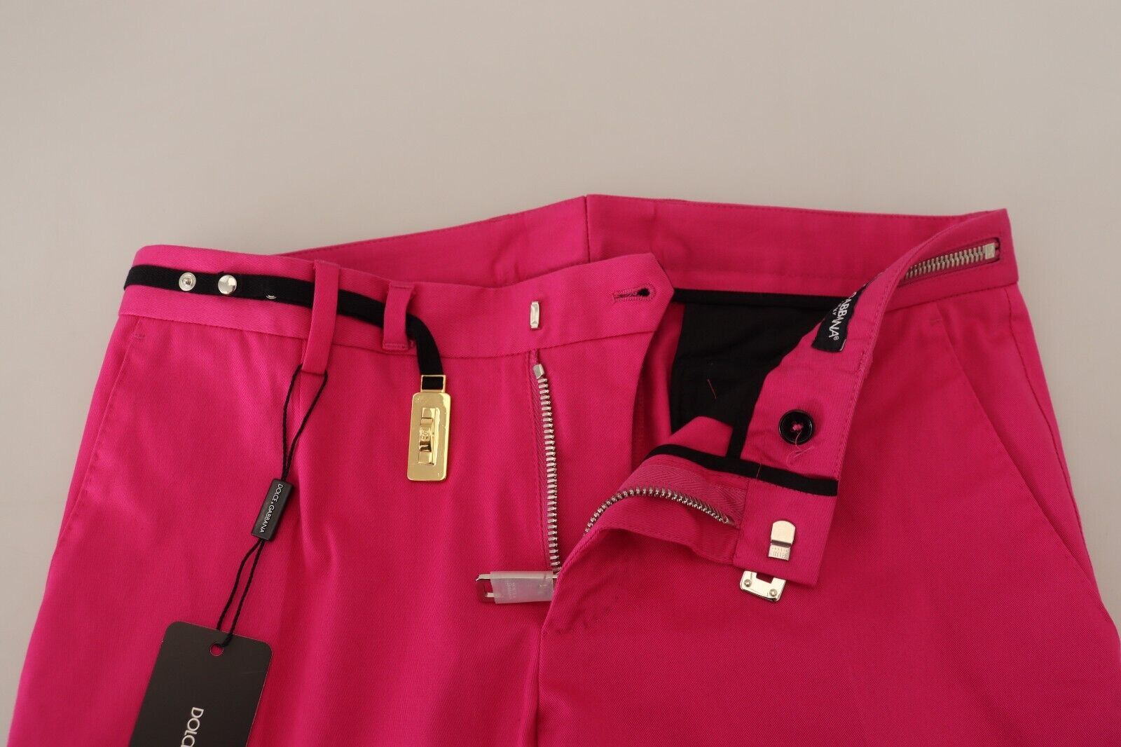 Pink Zipper Buckle Waist Trousers Pants