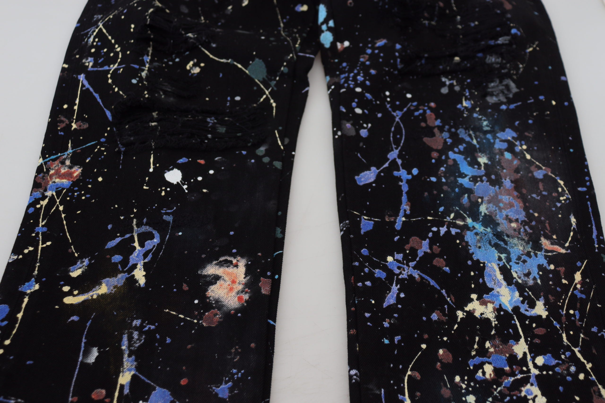 Black Cotton Color Splash Print Denim Jeans