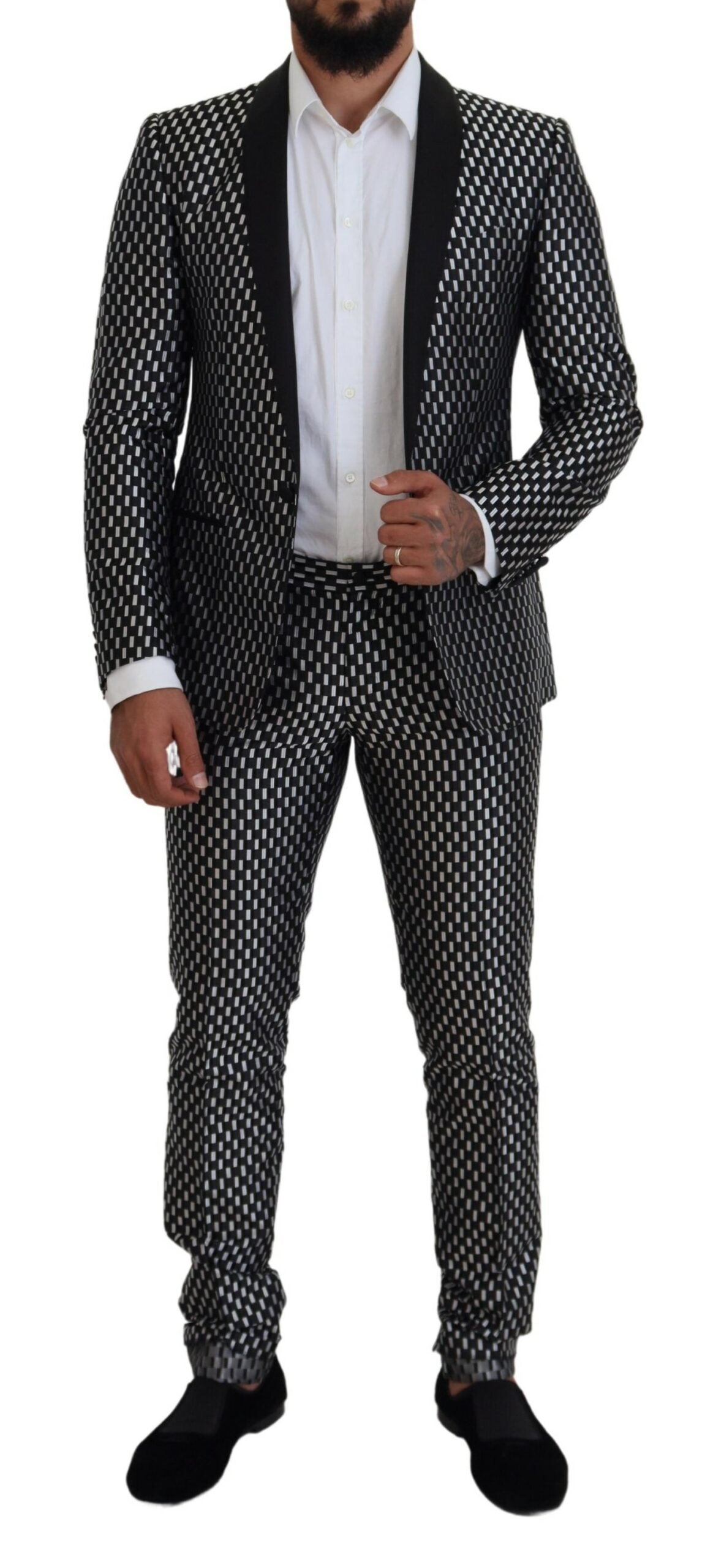 Black White Silk MARTINI Slim Fit Suit