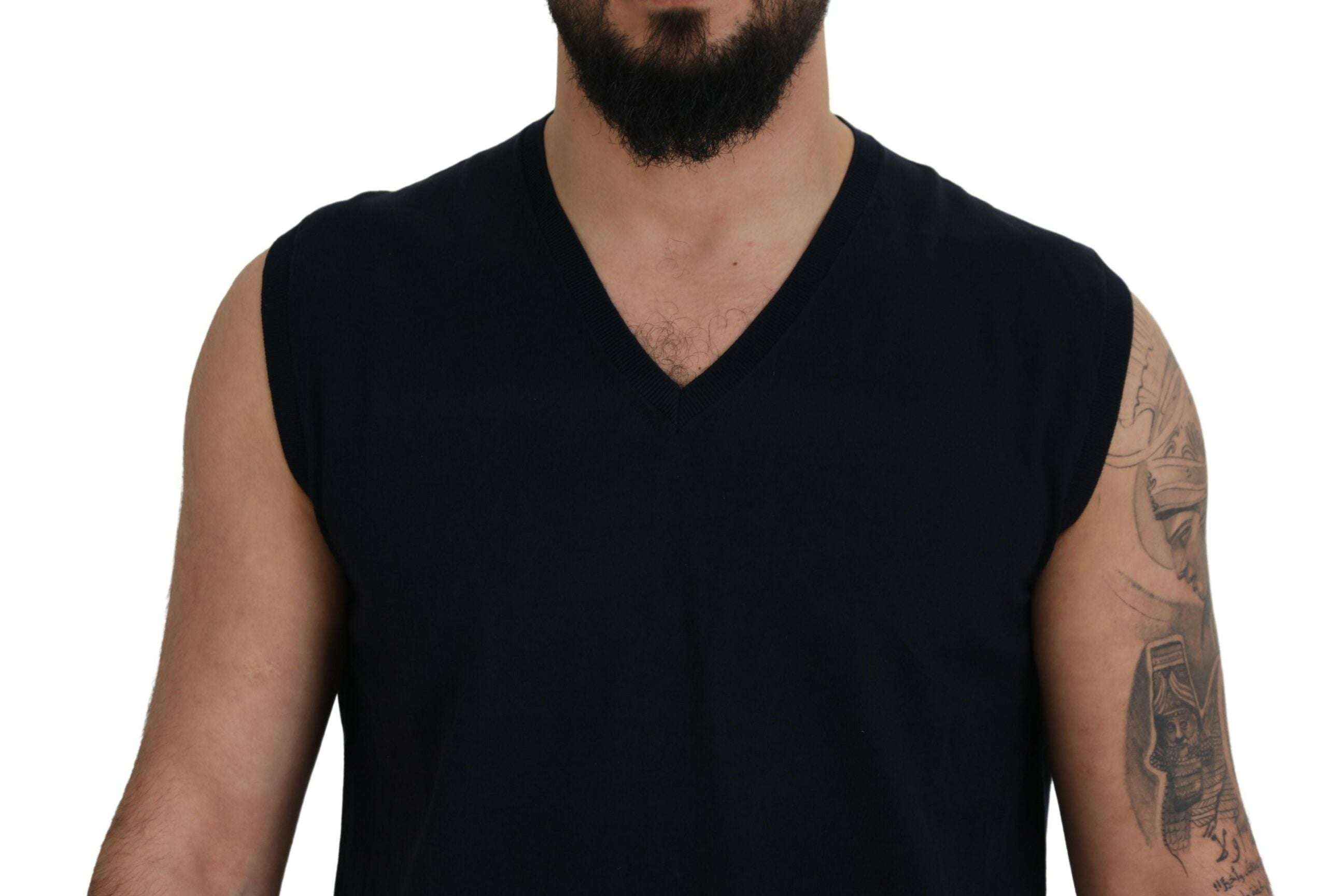Black Cotton V-neck Sleeveless Tank T-shirt
