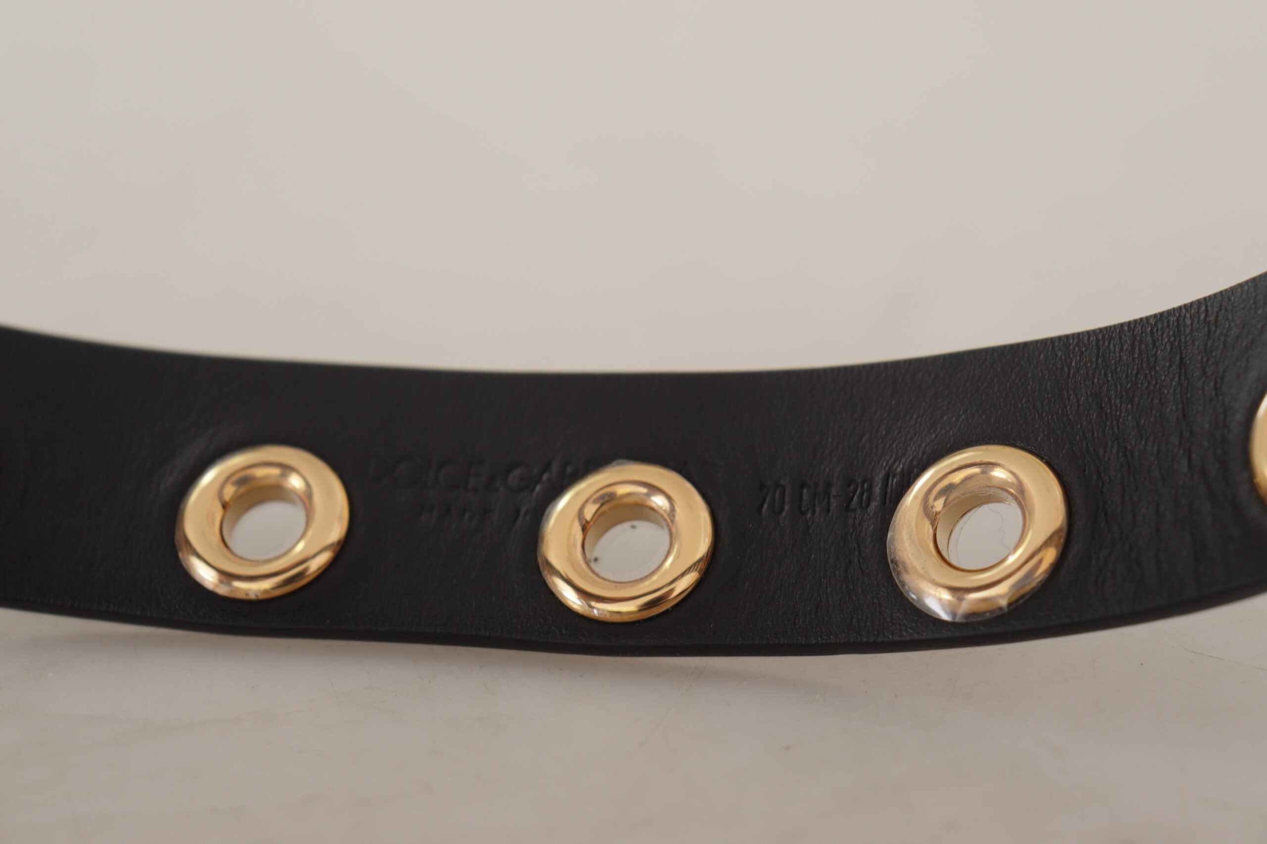 Black Leather Eyelet Silver Tone Metal Buckle Belt