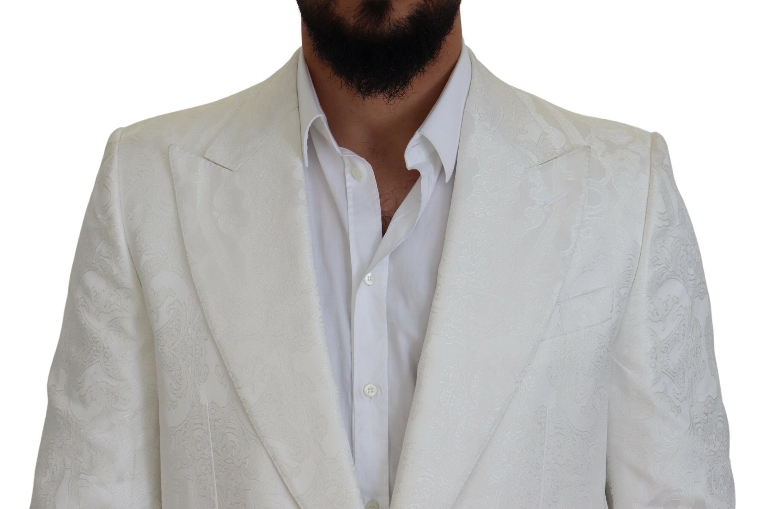 White Floral Brocade Trench Coat Jacket