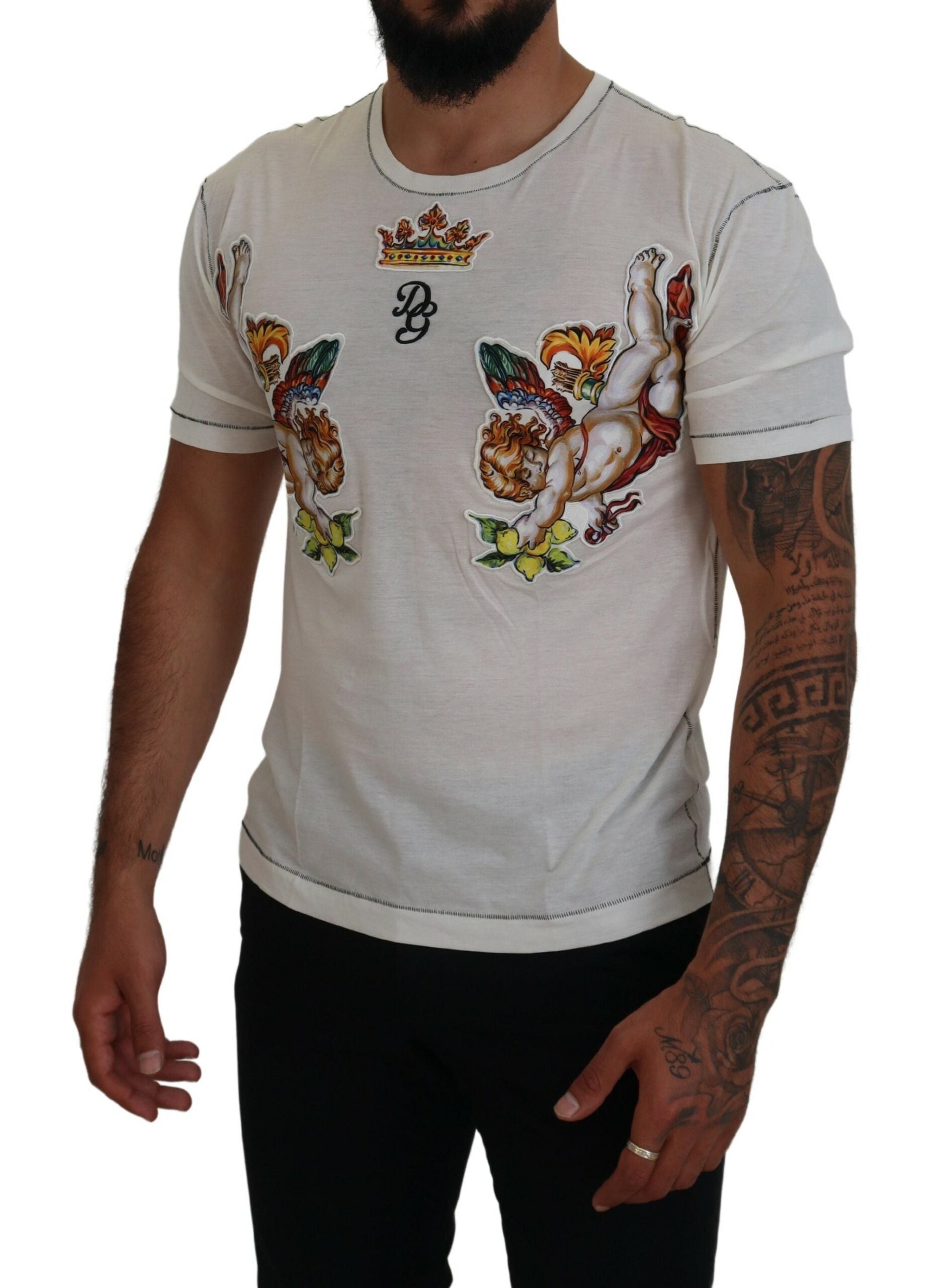 White Printed Short Sleeves Men T-shirt