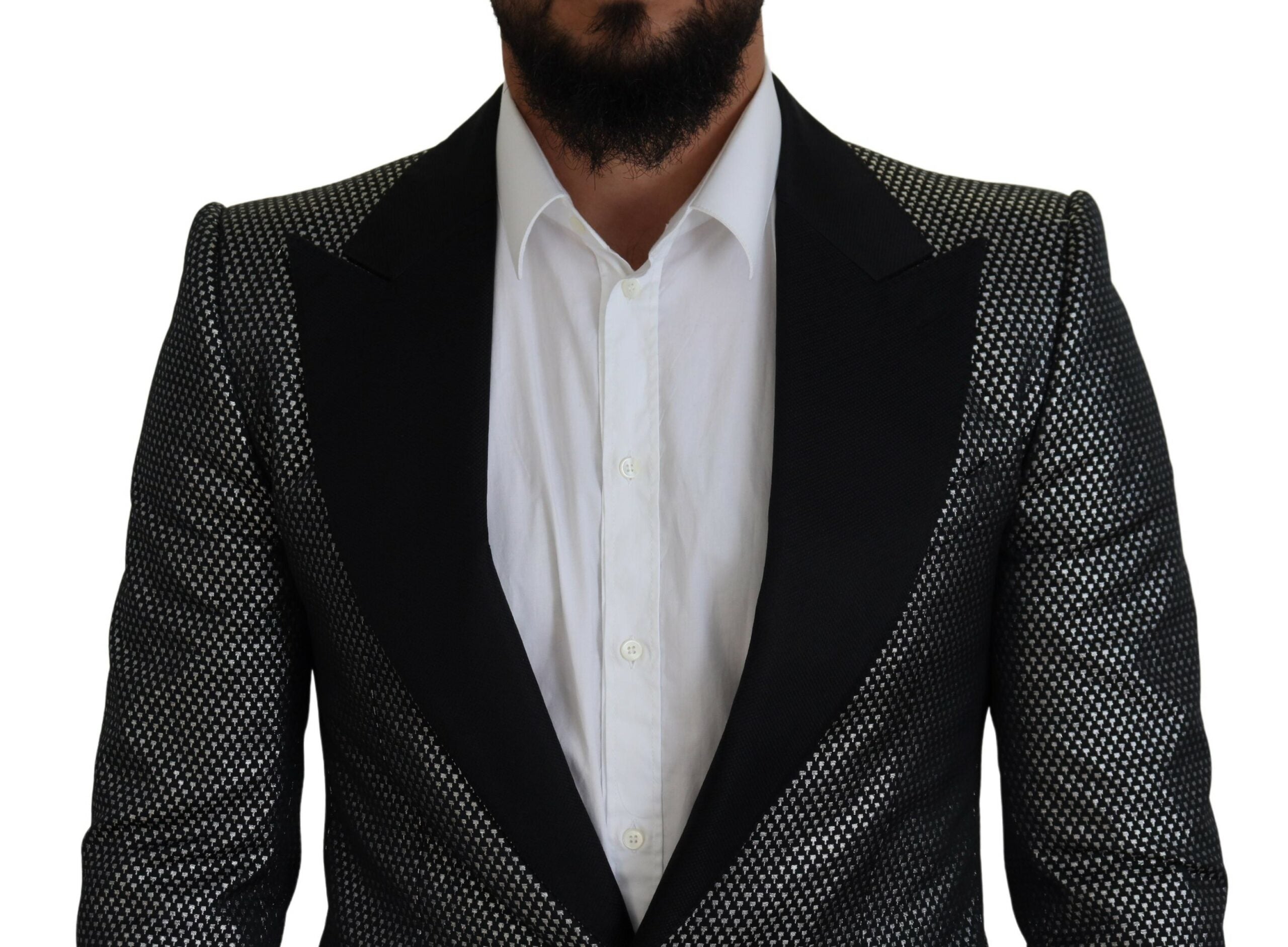 Black Silver Jacquard Slim Fit Jacket Blazer