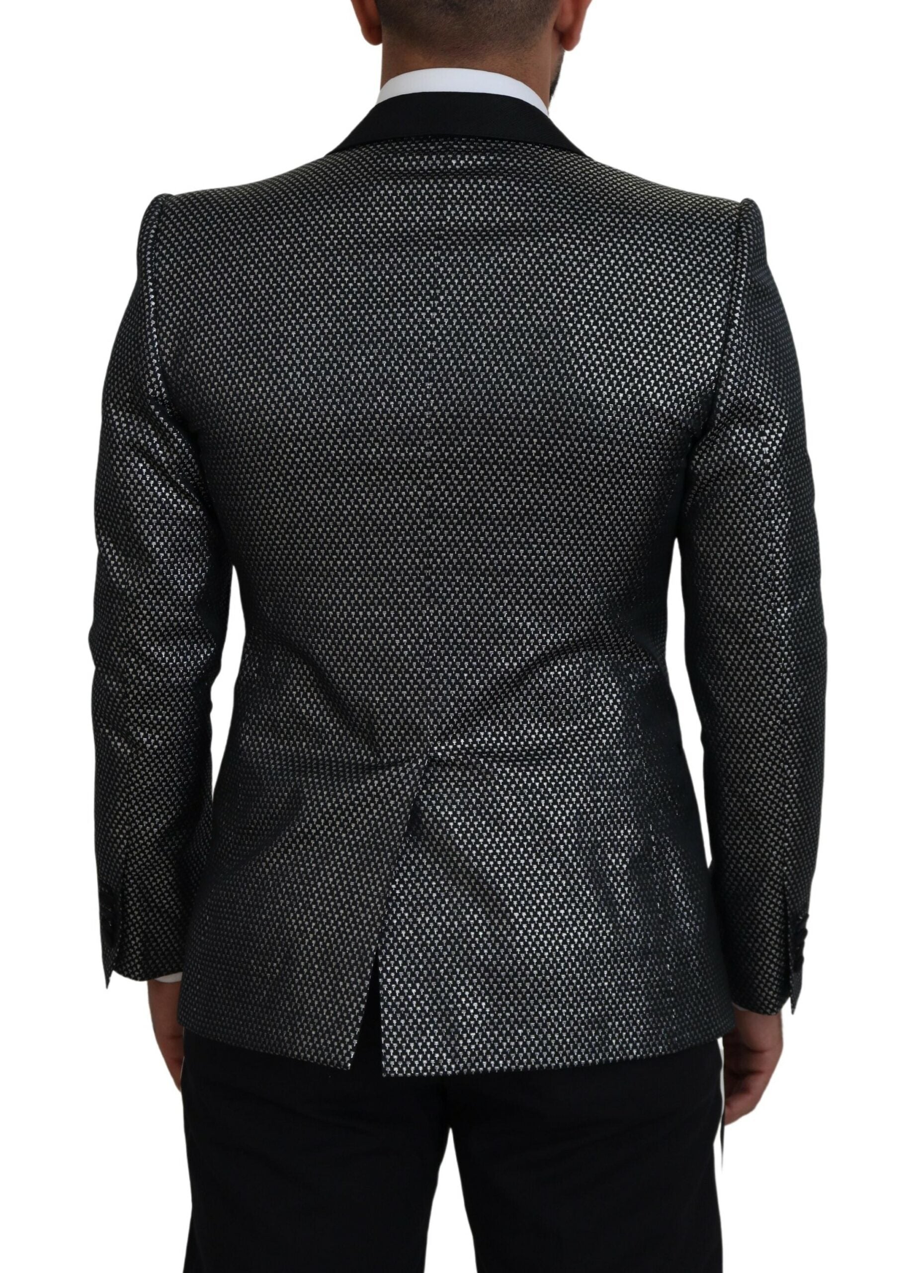 Black Silver Jacquard Slim Fit Jacket Blazer