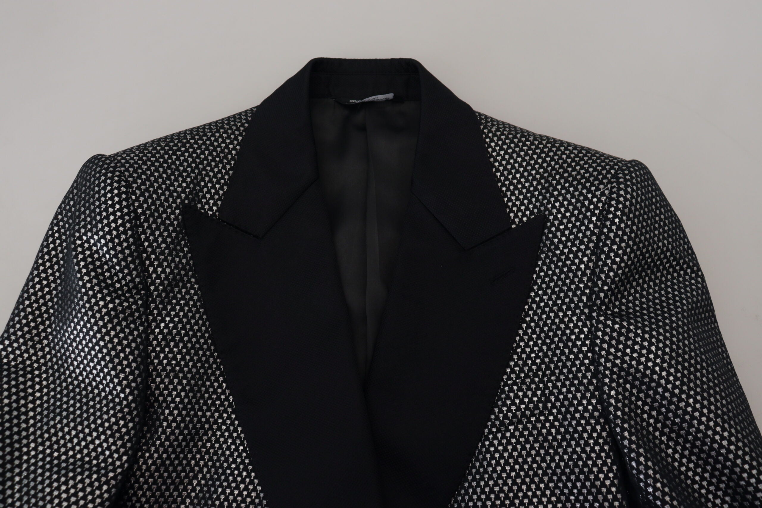 Black Silver Jacquard Slim Fit Jacket Blazer