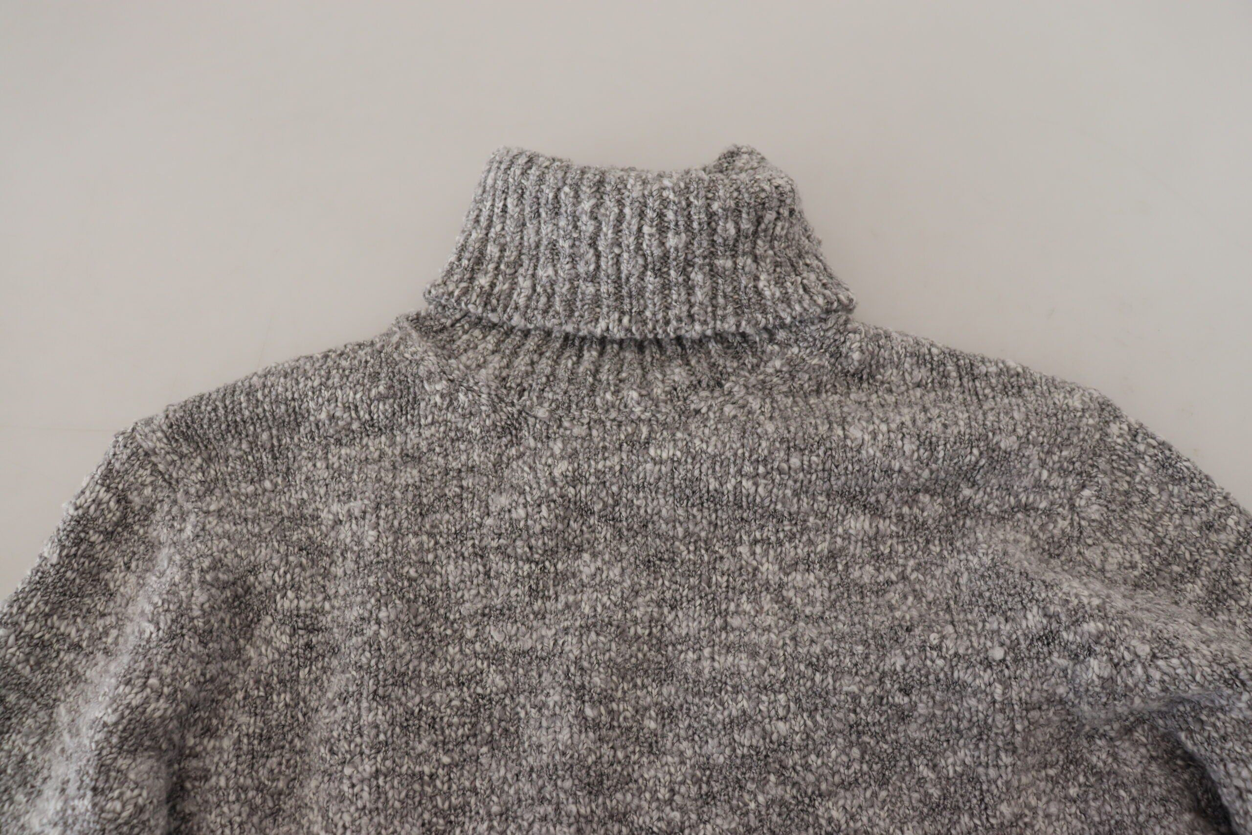 Gray Wool Knit Turtleneck Pullover Sweater