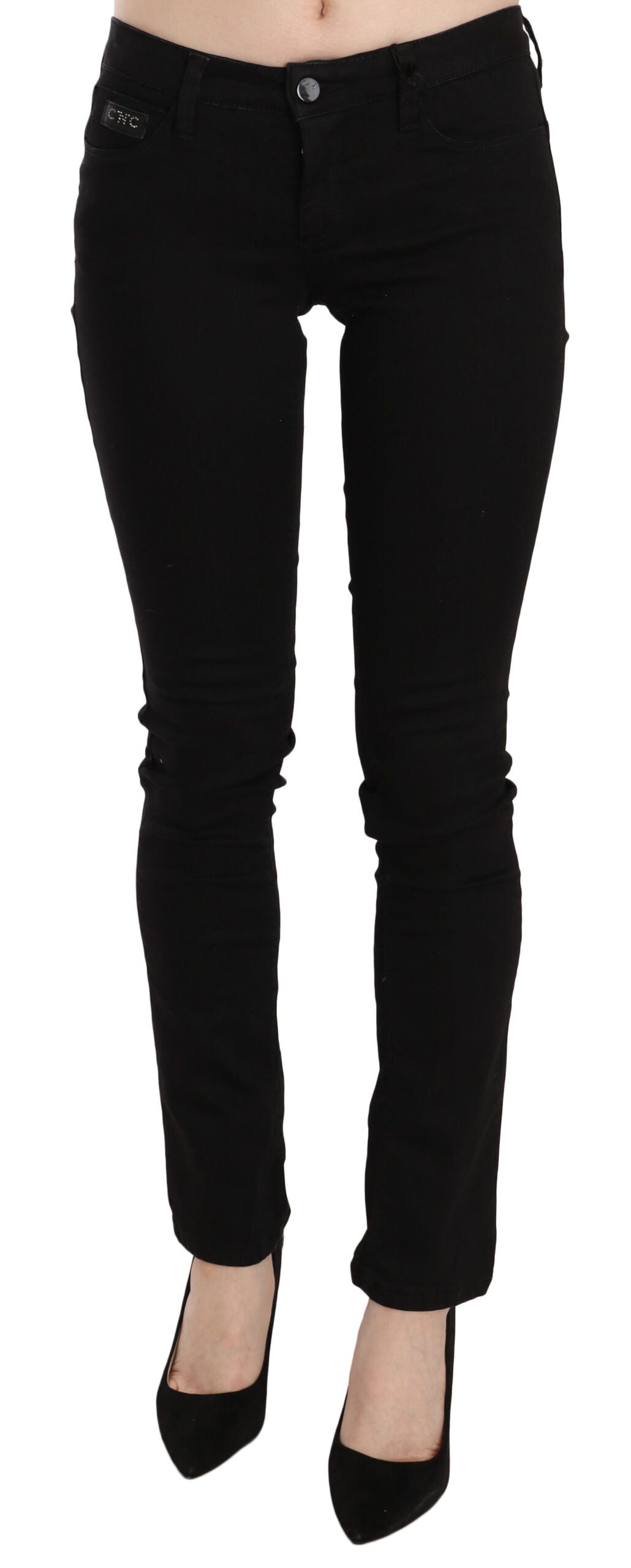Black Sequined Mid Waist Slim Fit Denim Jeans