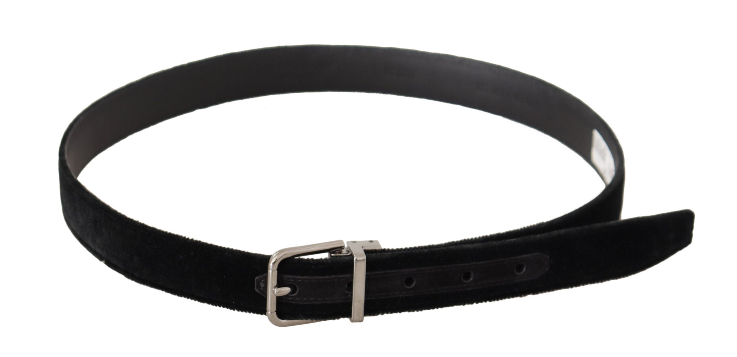 Black Casual Velvet Silver Metal Logo Buckle Belt