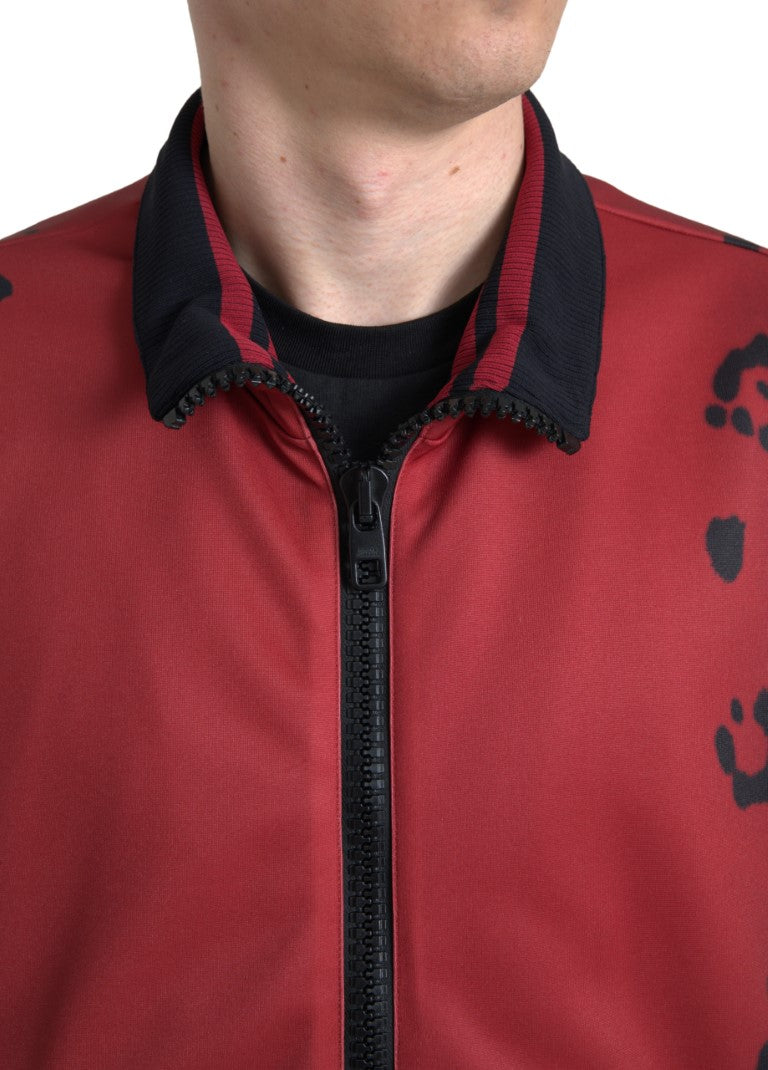 Red Leopard Polyester Bomber Full Zip Jacket