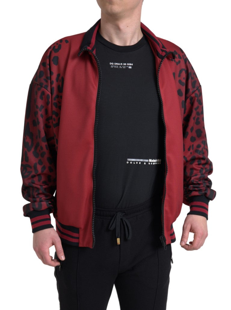 Red Leopard Polyester Bomber Full Zip Jacket