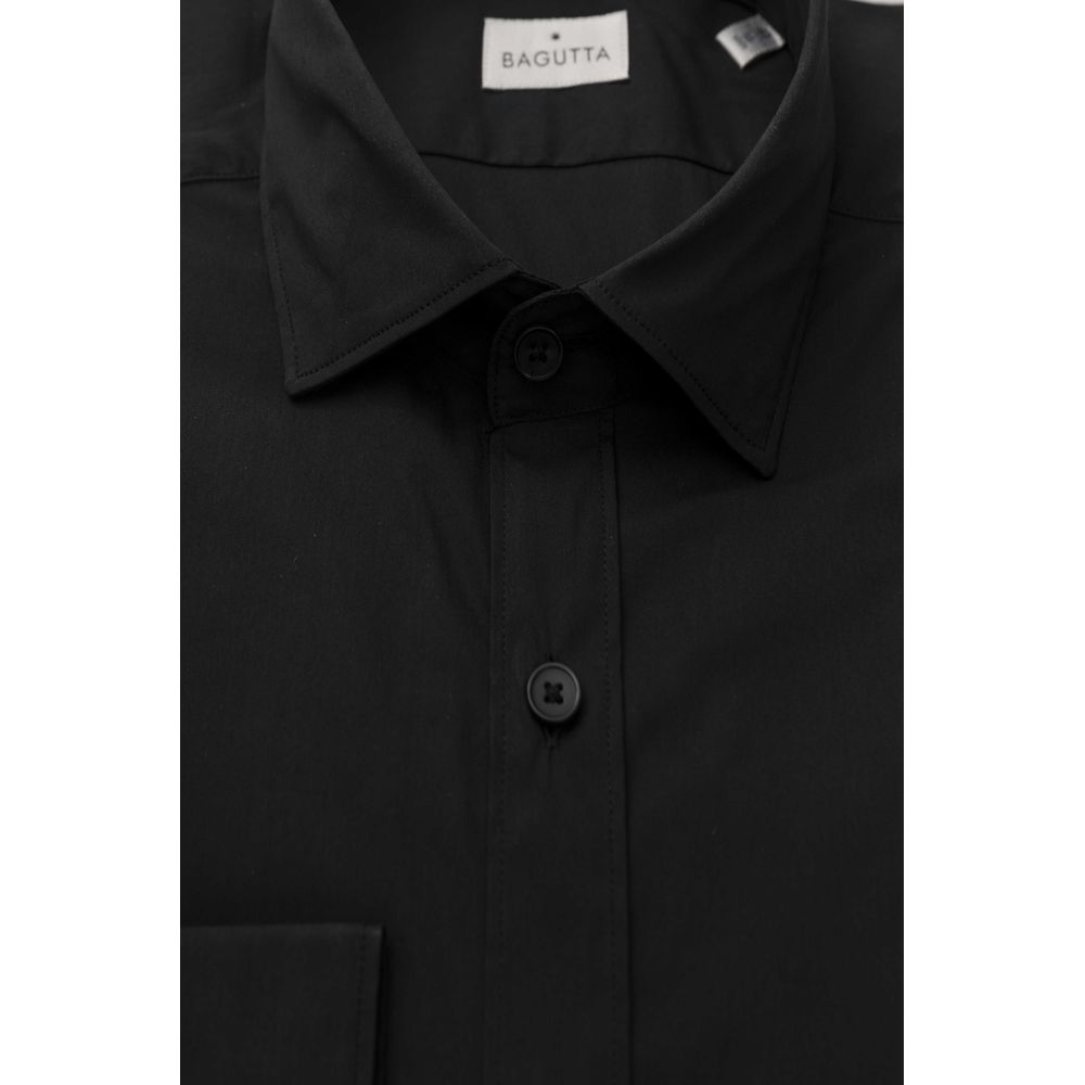Black Cotton Men Shirt with French Collar
