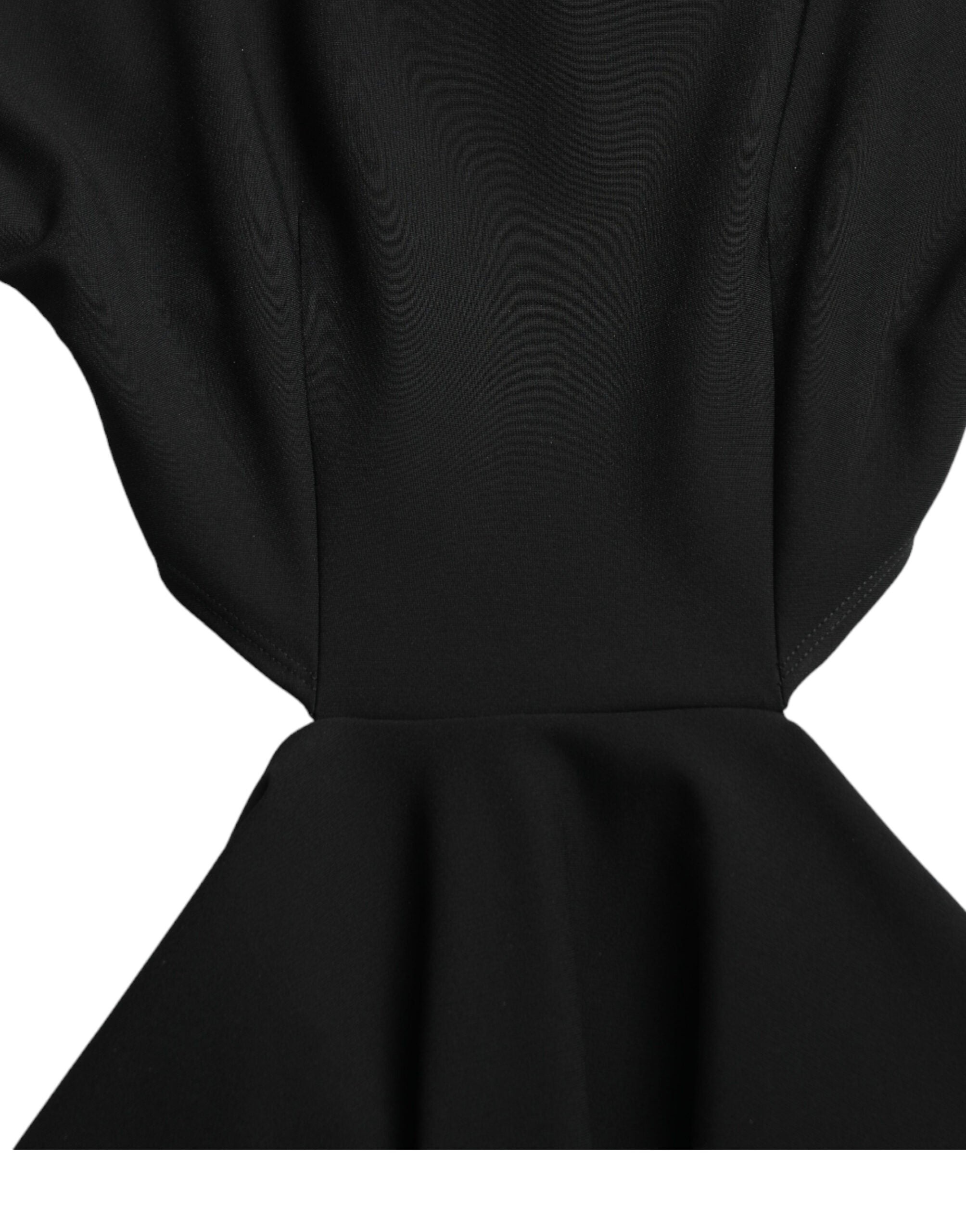 Black Viscose Cut Out A-line Long Sleeves Mini Dress