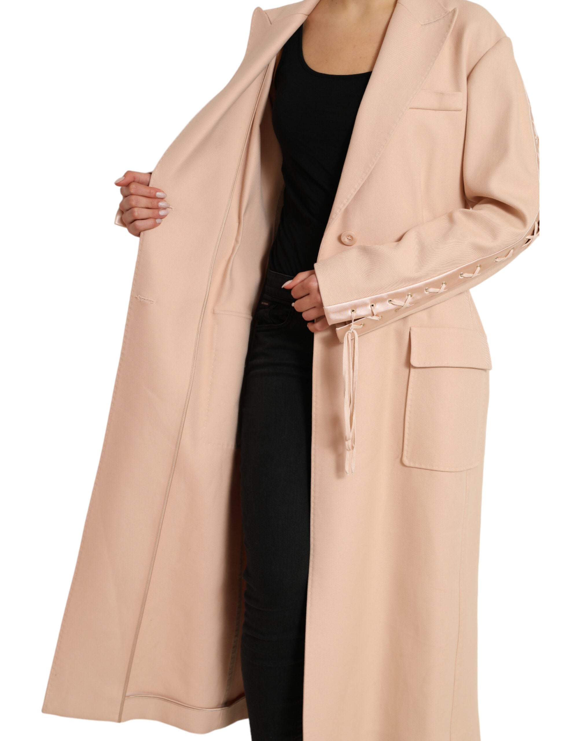 Beige Cotton Single Breasted Long Coat Jacket