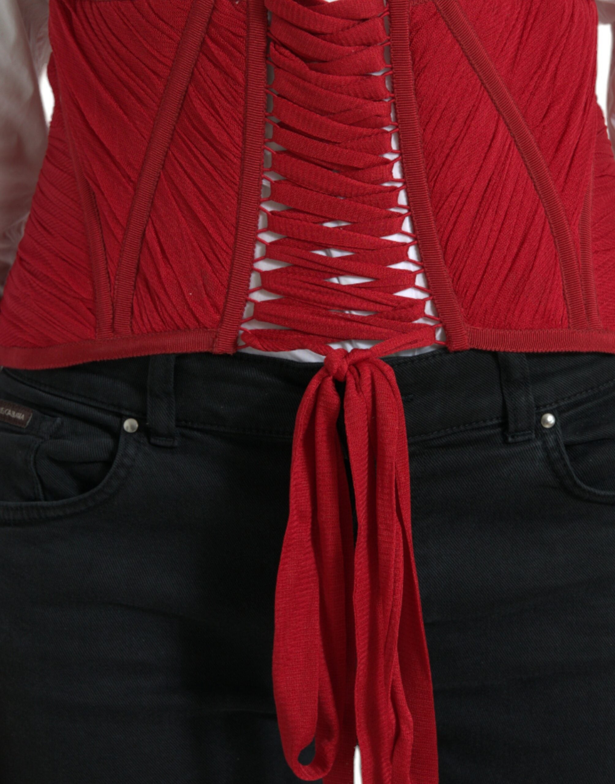 Red Silk Belt Waist Lace Up Strap Corset