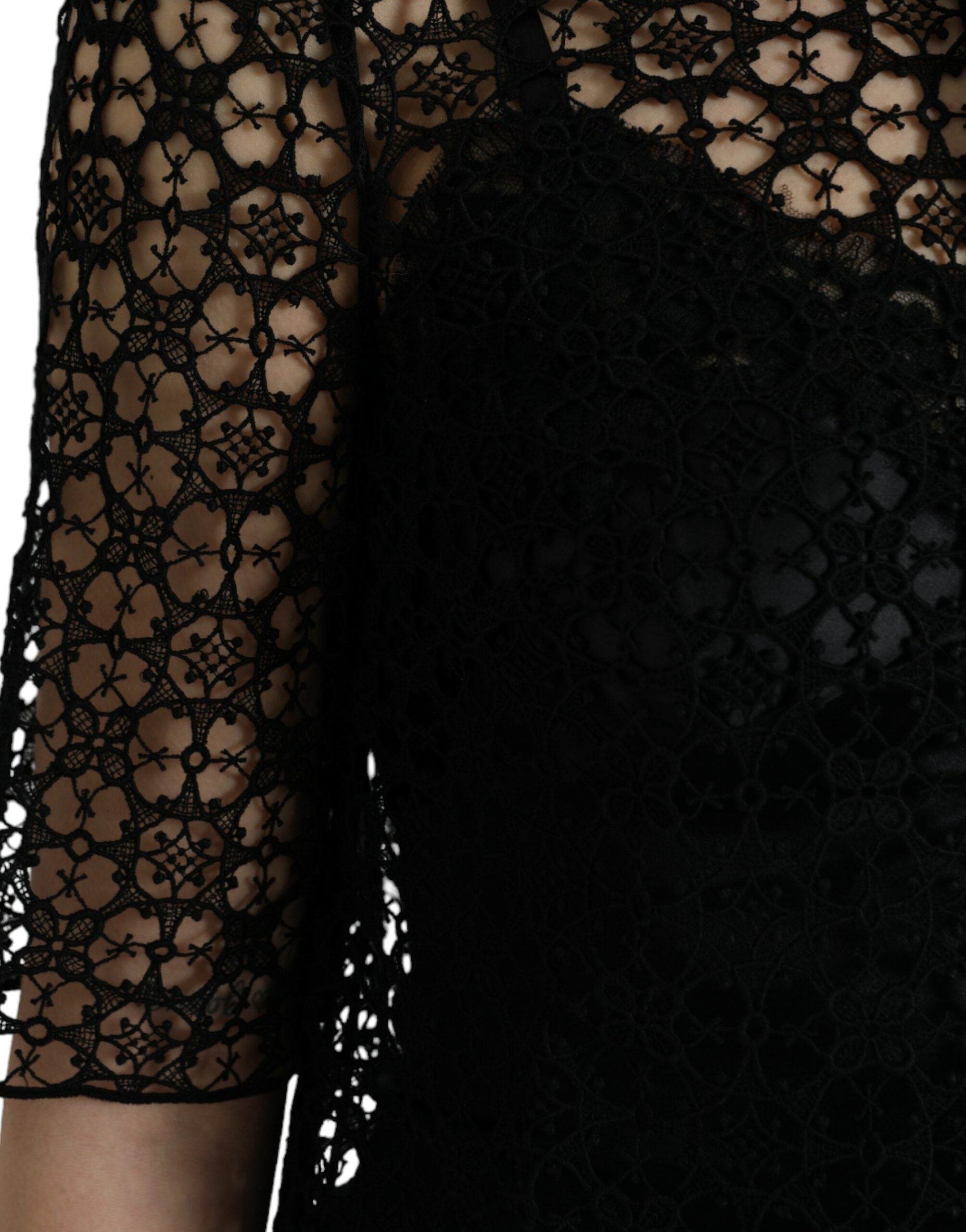 Black Floral Lace Short Sleeves Blouse Top