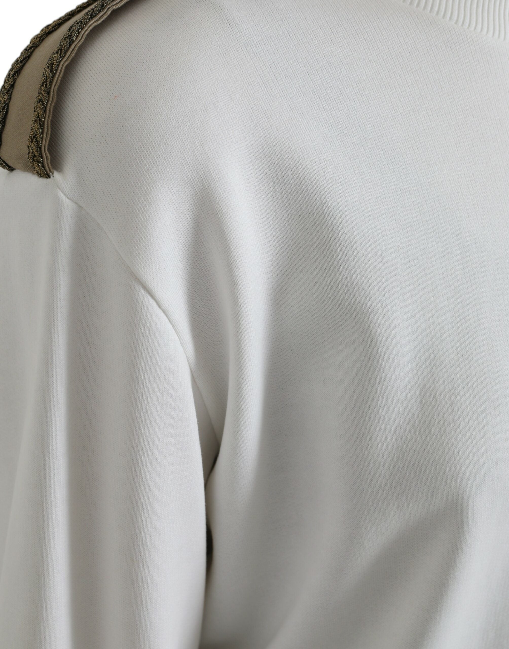 White Floral Cotton Crew Neck Pullover Sweater