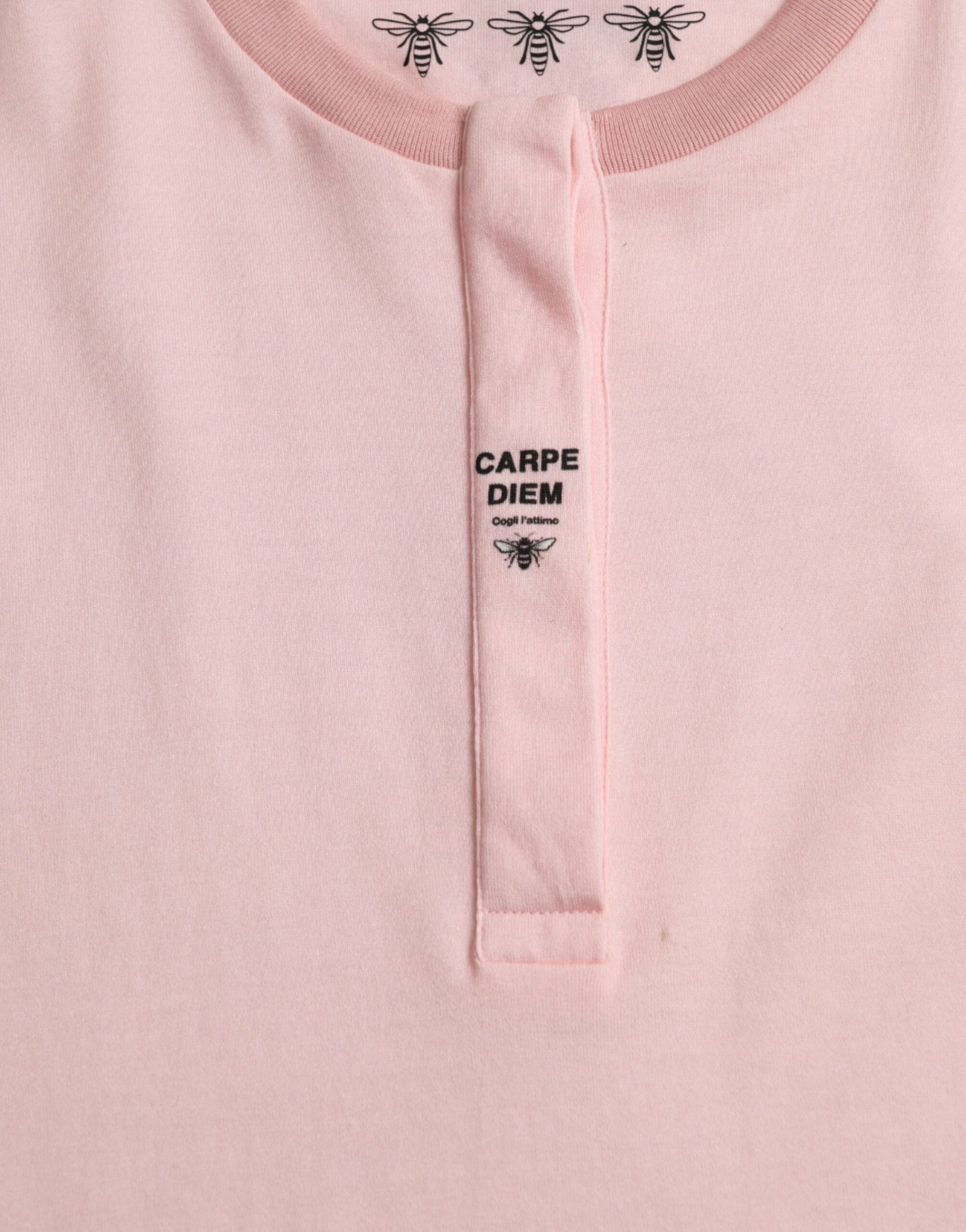 Pink Floral Print Cotton Short Sleeves T-shirt