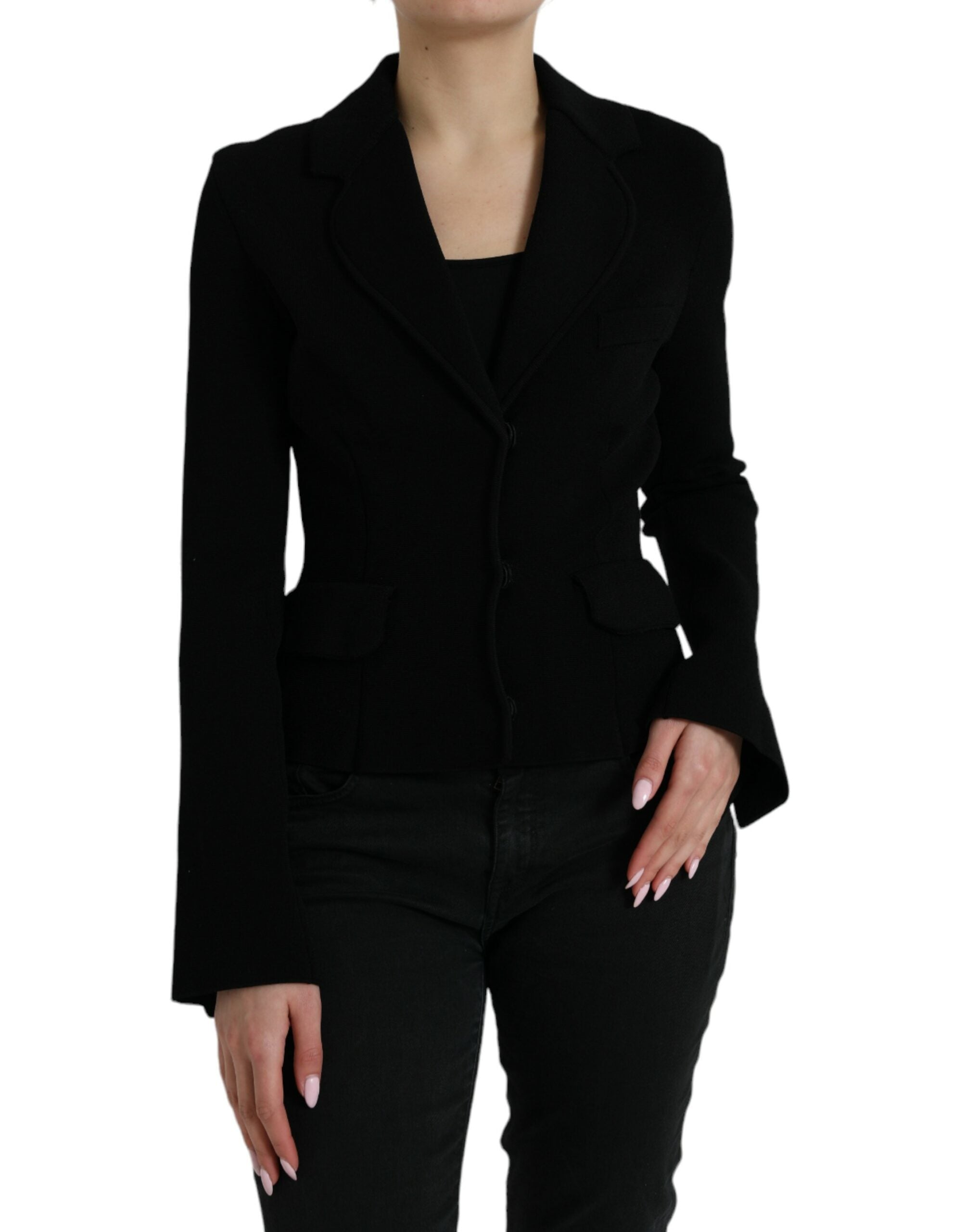 Black Viscose Single Breasted Blazer Jacket