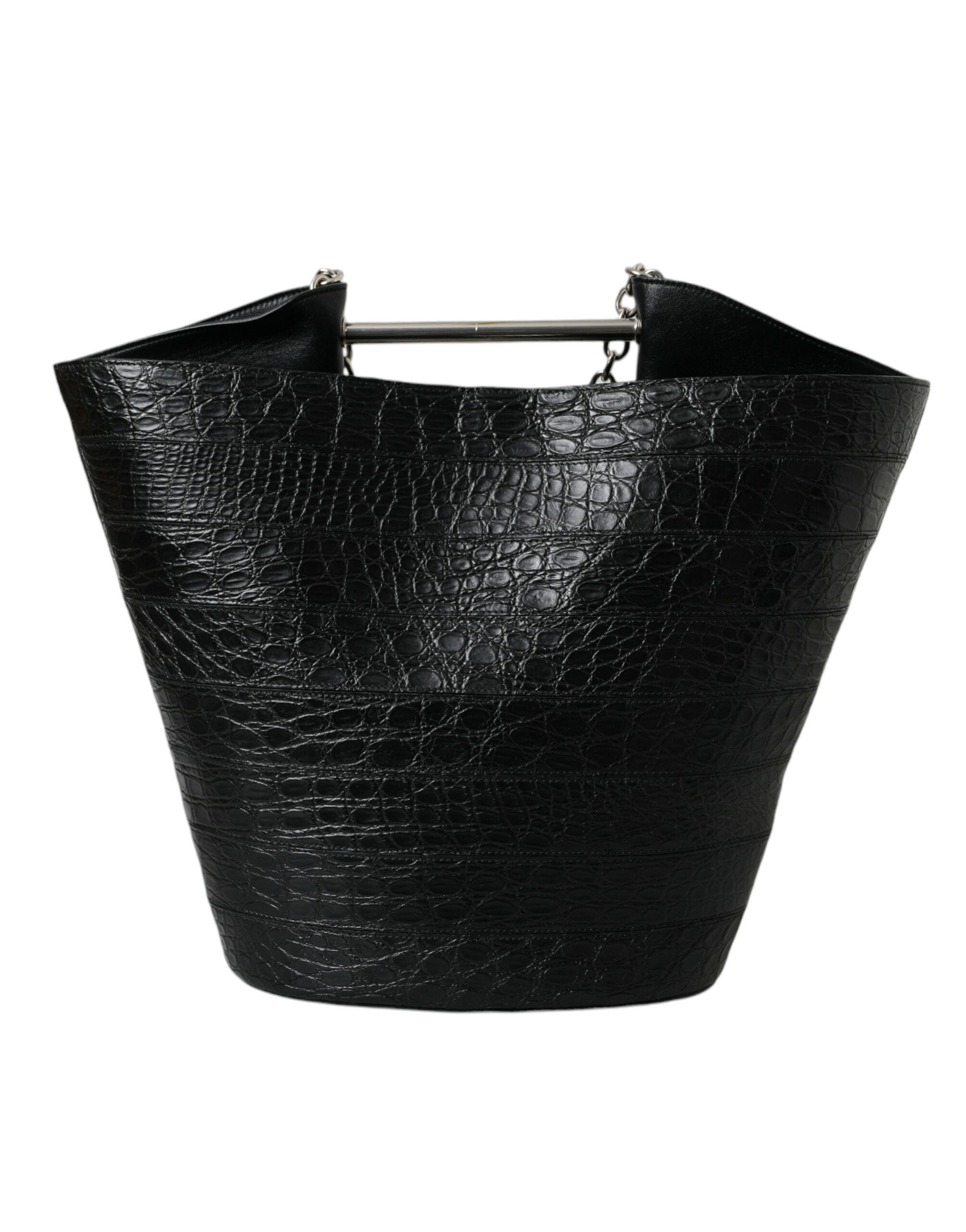 Black Exotic Skin Leather Maxi Bucket Tote Purse Bag