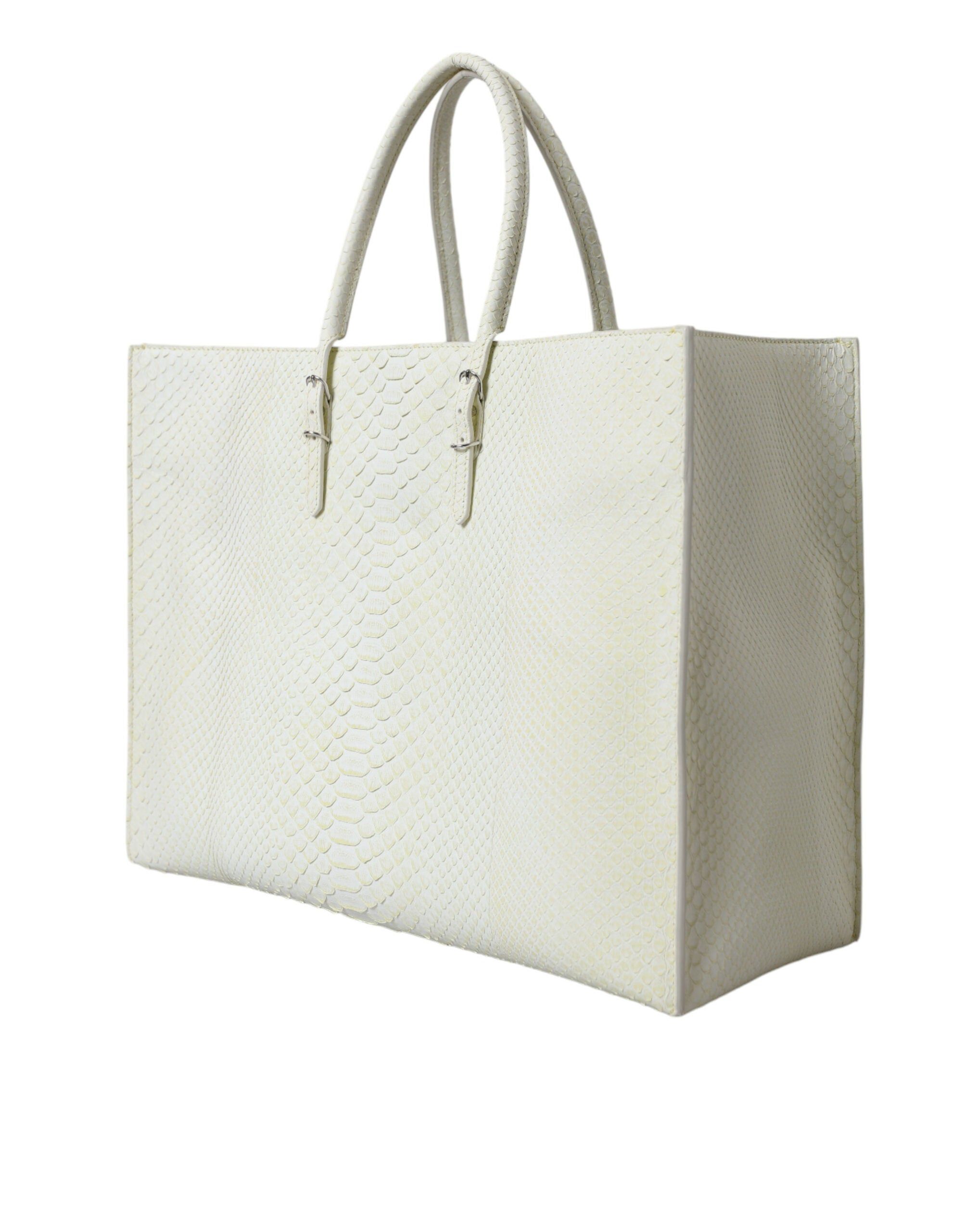 White Yellow Exotic Skin Leather Shopping Tote PAPIER Bag